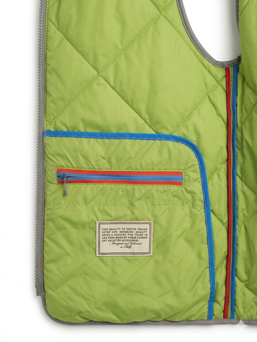 Waterville Italy Green Quilted Vest Lightweight Slim Fit Full Zip L (EU 52)
