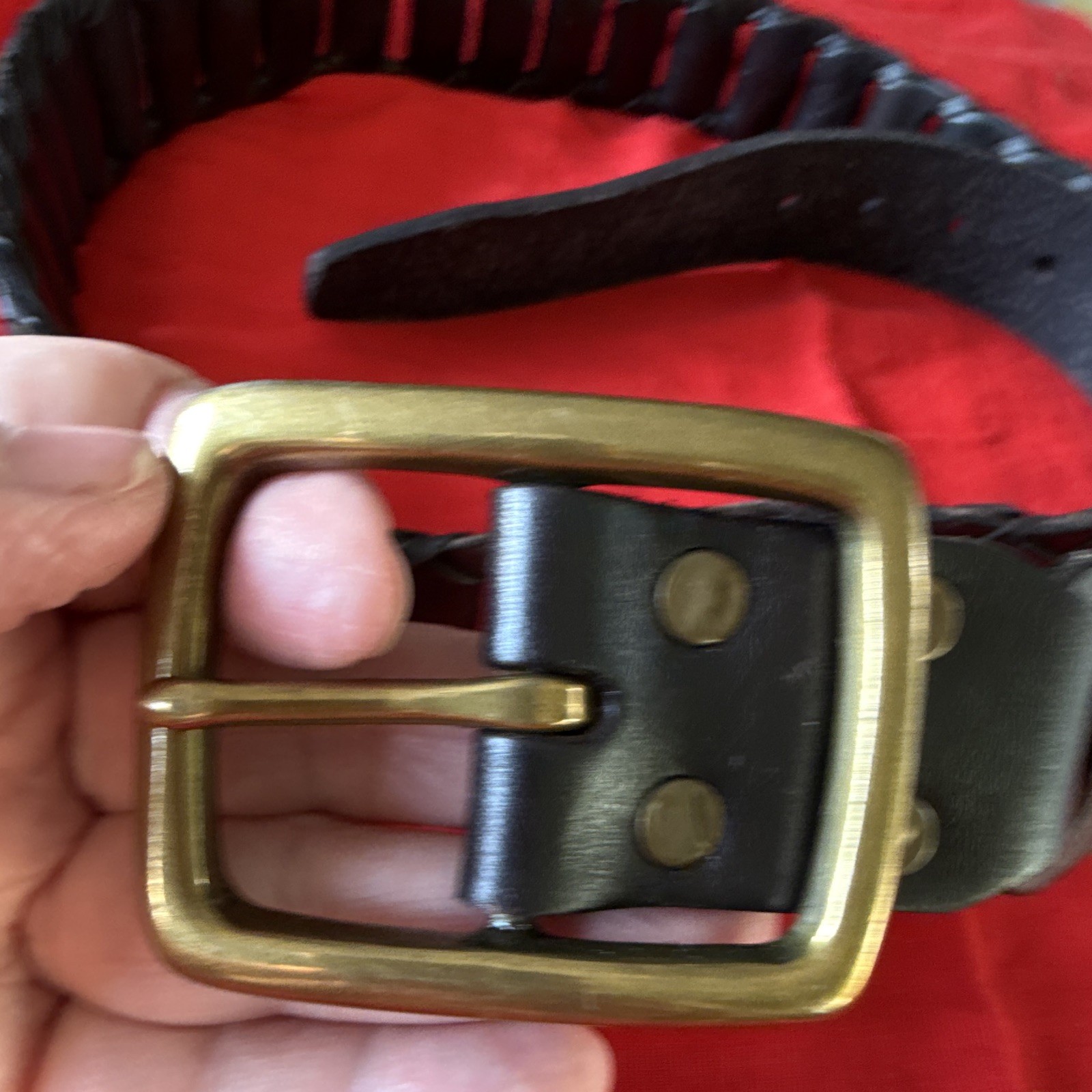 Lucky Brand Men’s Black Braided Belt Brass Buckle 1.5in Width Size 42