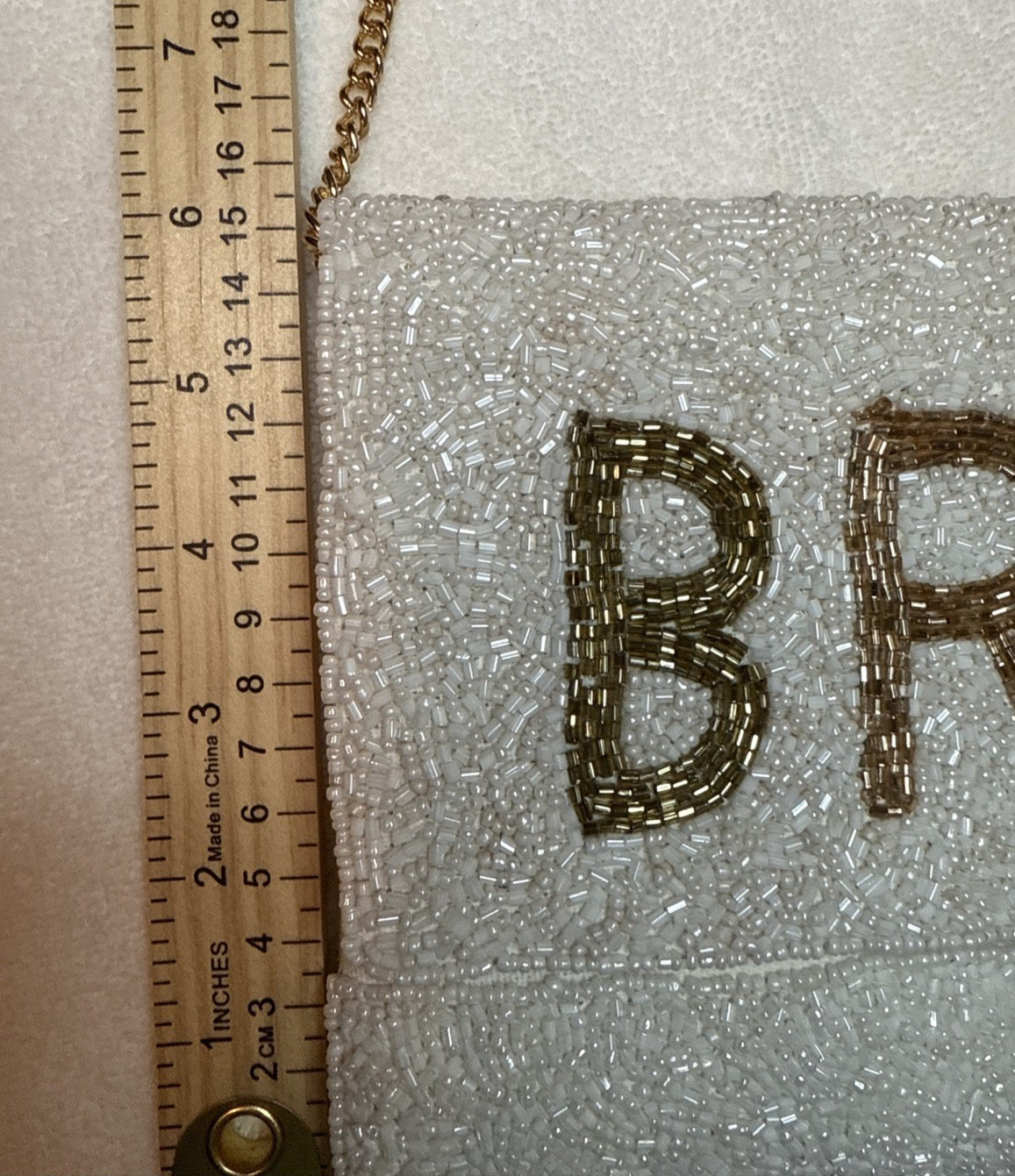 Bride Clutch Embroidered Glass Beaded Gold Tone Chain Strap Classy Elegant