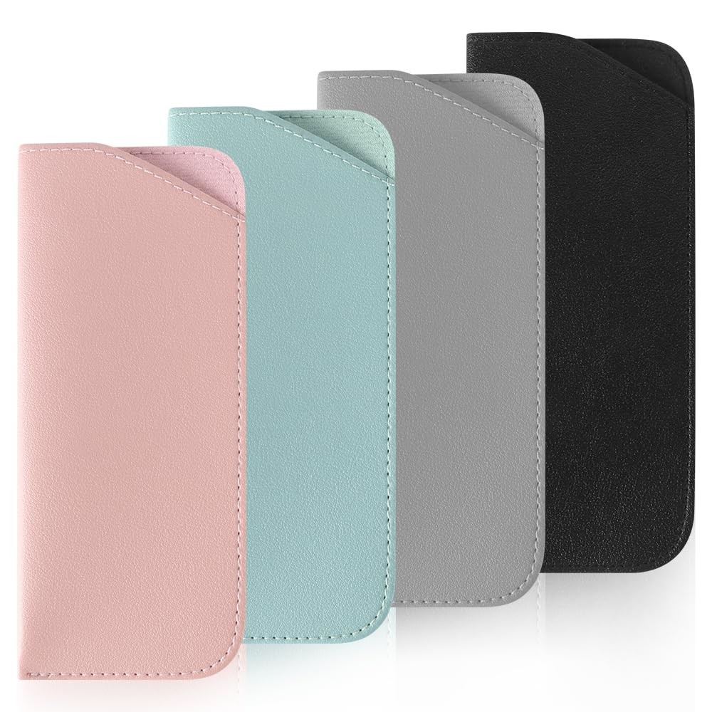 TIECHI 4 Packs Soft Eyeglass Cases Portable Medium, Pink, Blue, Grey, Black