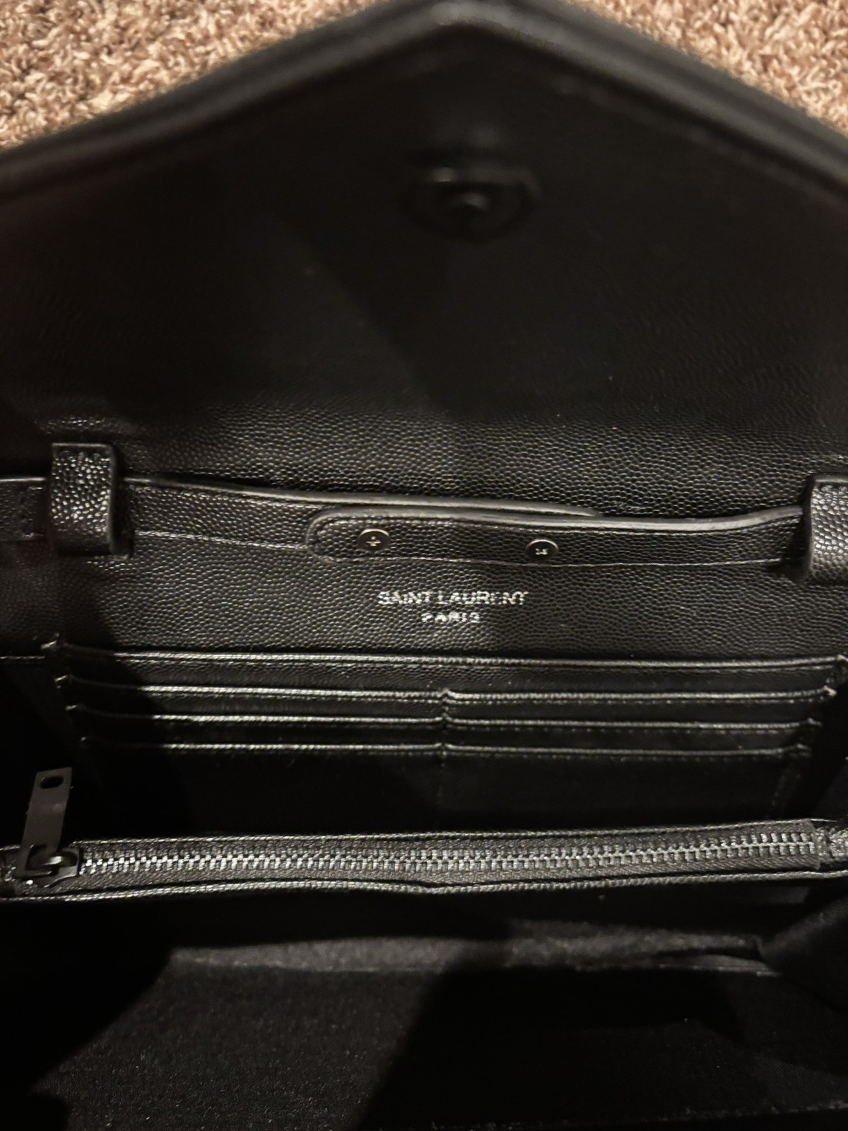 Saint Laurent YSL Black Leather Chain Wallet Crossbody