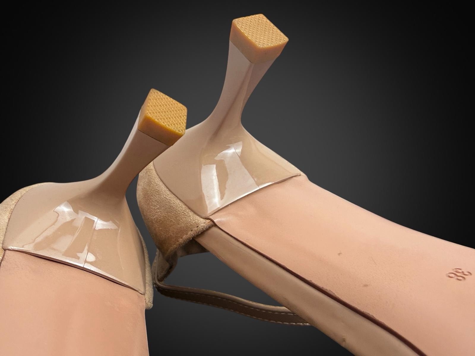 Miss Barley Women’s Beige Suede Strappy Ankle Strap Open Toe Heels EU 38