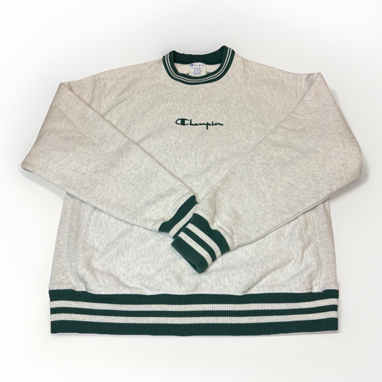 Vintage 90s Champion Reverse Weave Ringer Sweatshirt Mens L Sz L Gray Spellout