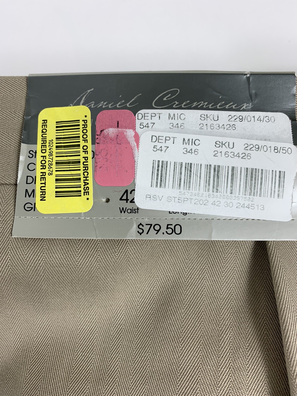 Daniel Cremieax Mens Size W42 L30 Khaki Pants—J-131