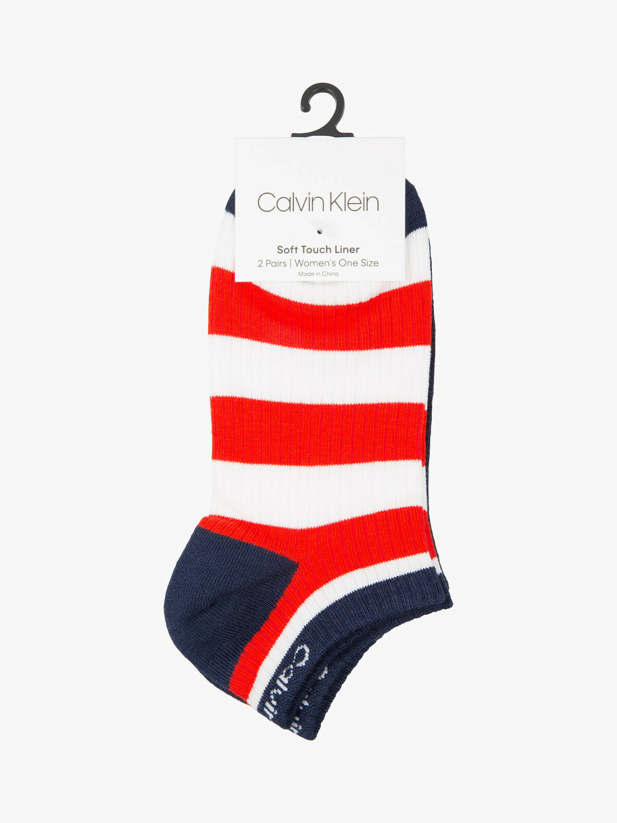 Calvin Klein Bold Stripe Liner Socks, Pack of 2, Red/Blue. One Size.