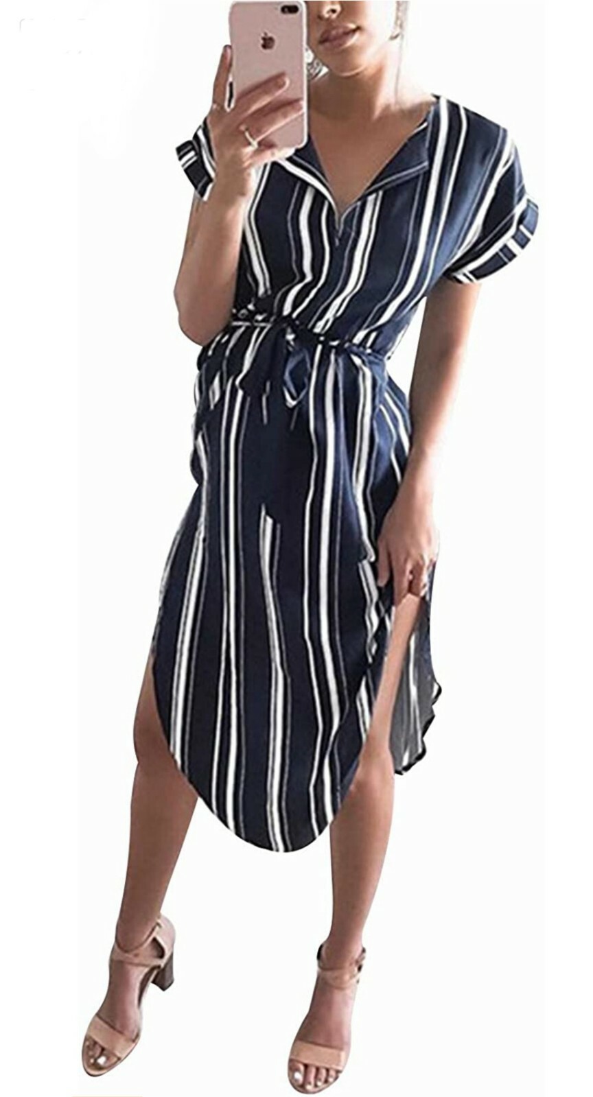 Women’s Casual Floral/Geometric Pattern Short Sleeve Spring-Summer Dress w/ Belt