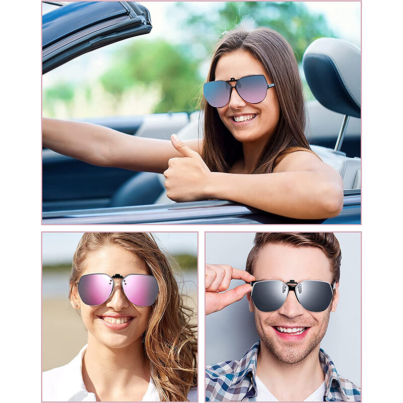 Polarized Clip-on Sunglasses Lightweight Rimless Flip Up Metal Clip Sunglasses