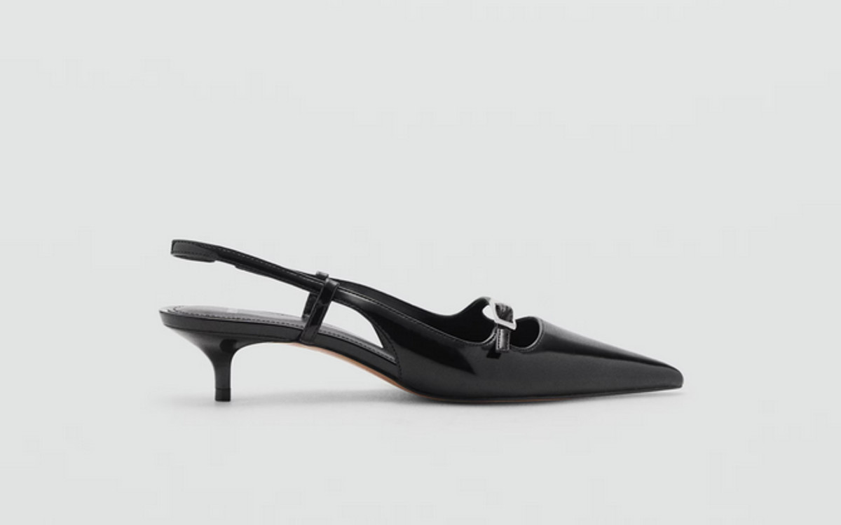 NEW MANGO MNG BLACK BUCKLE DETAIL POINTED TOE SLINGBACK HEELS SHOES SZ 38 US 7.5