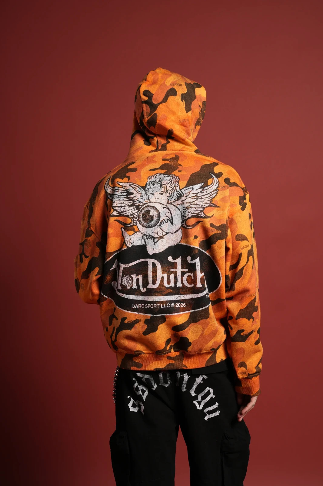 Darc Sport x Von Dutch Orange Camo Pierce Hoodie Size M Men’s NWT