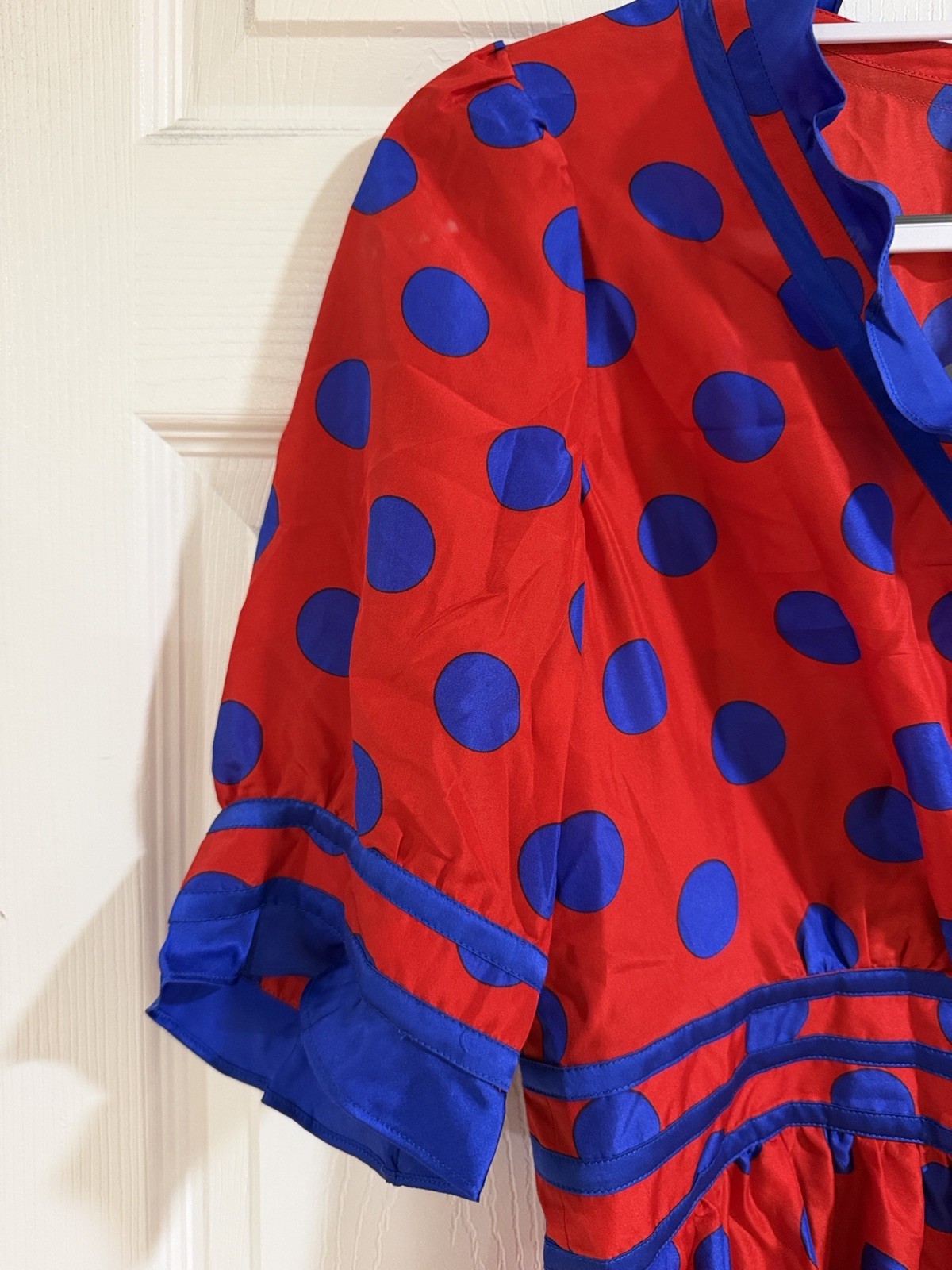 Moschino NWT 100% Silk Polka Dot Ruffle Faux Wrap Dress IT 46 US 10