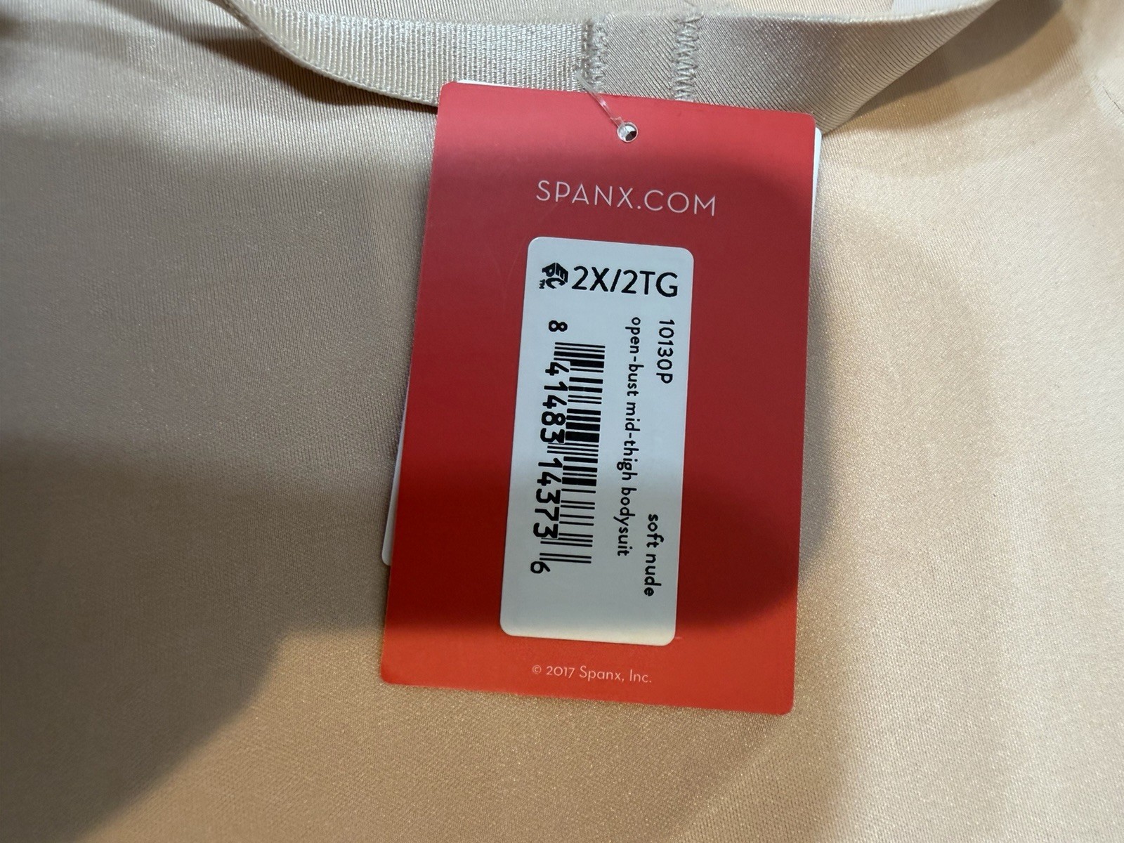 Spanx Open-Bust Mid-Thigh Bodysuit Shapewear Soft Nude, Size XXL