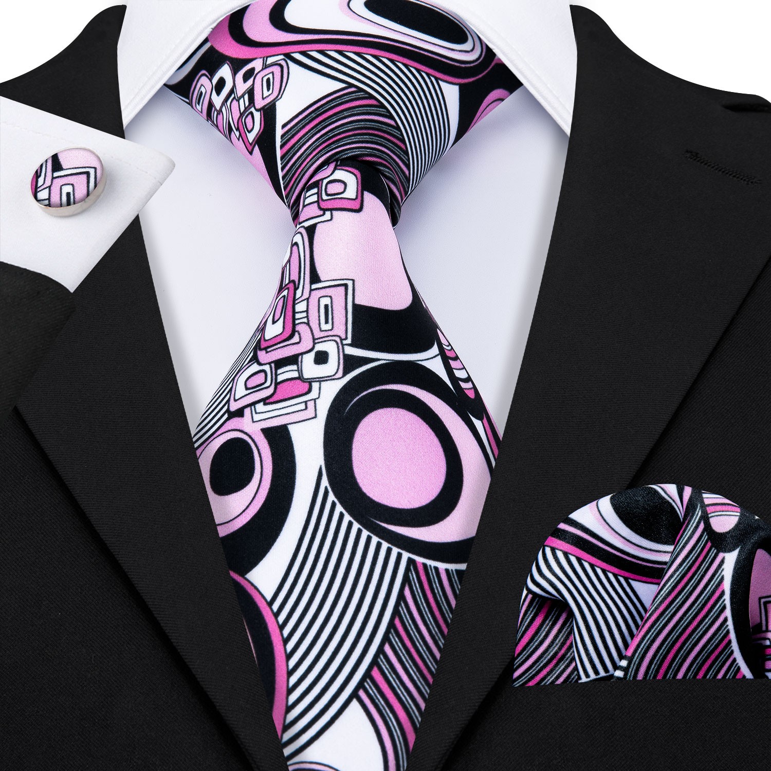 4 Pcs-Men’s Tie Set Necktie Pocket Square Cufflinks & tie Ring Wedding Party