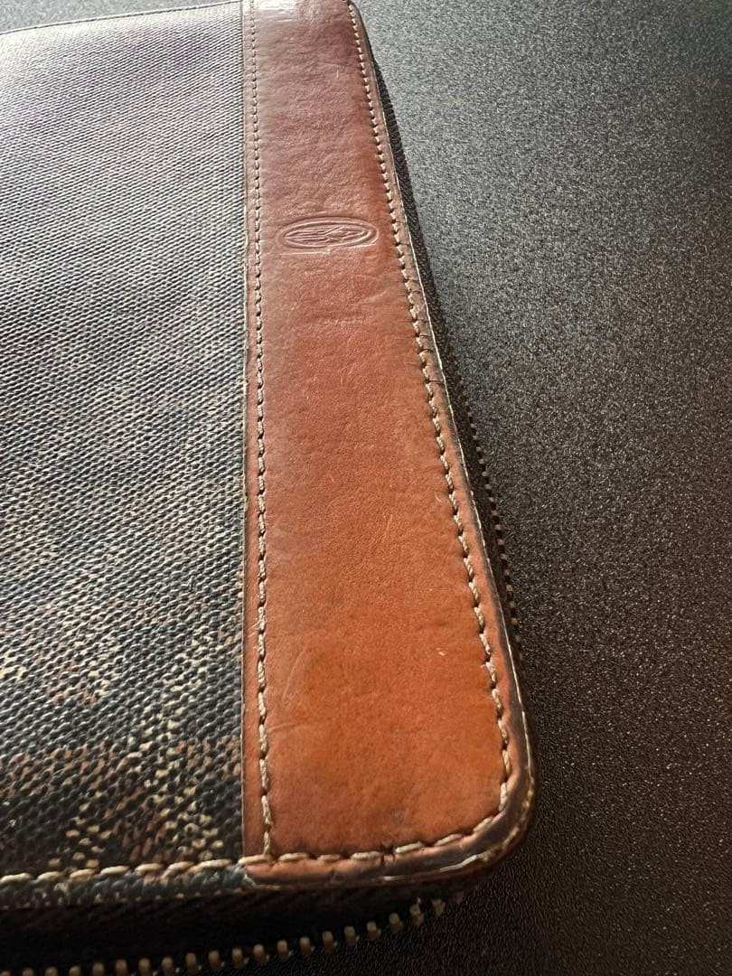 Goyard Matignon GM Zip Wallet Black Cognac Canvas Leather 7.9in x 4.1in w/ Box
