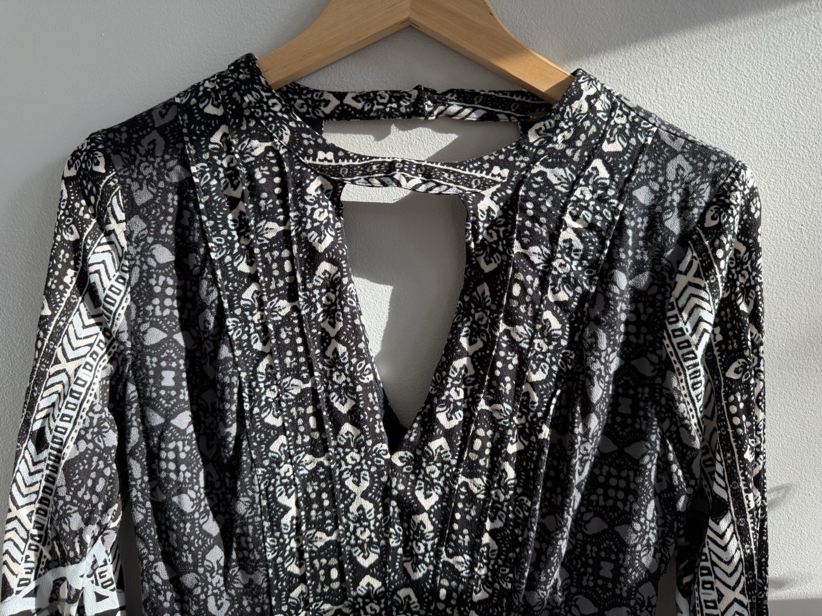 Free People Tegan Border Print Mini Dress Women’s 6 Swing Keyhole Boho Pockets