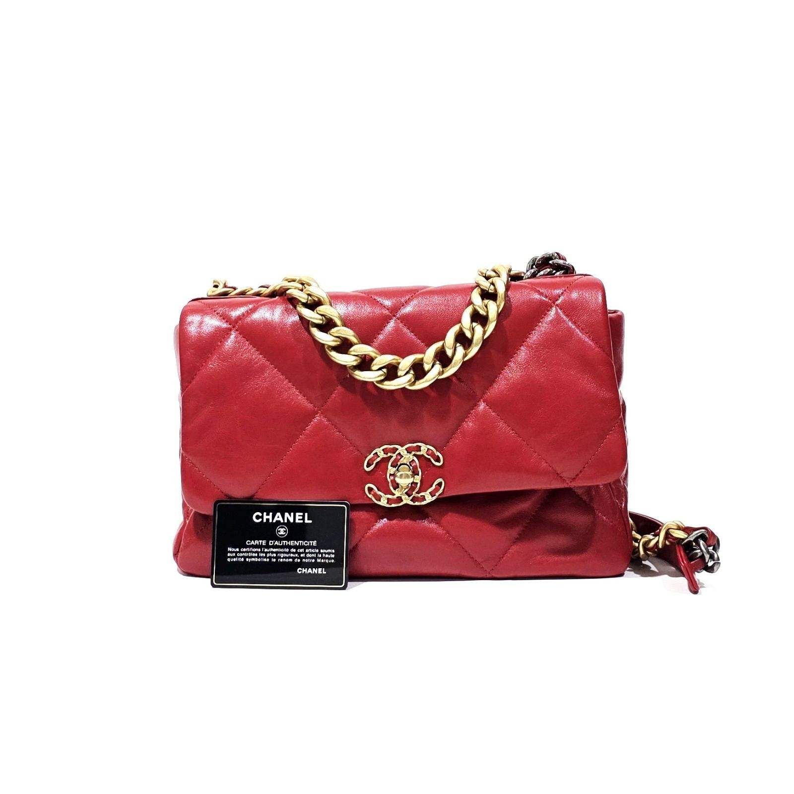 Chanel 19 Flap Red Mixed-Metal Chain Hardware Bag 29x17x9cm SN: 30512326