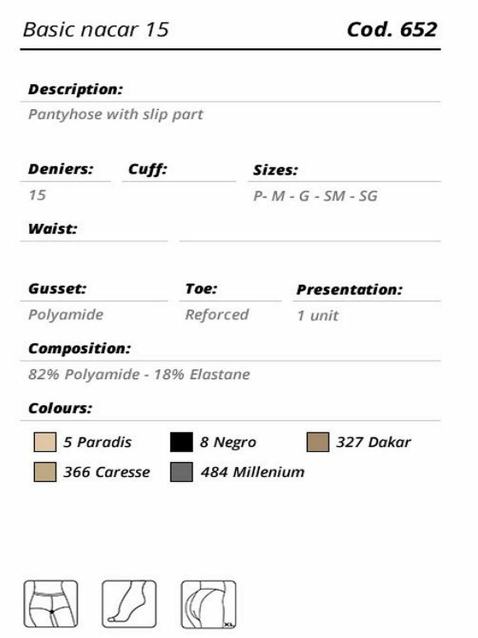 Semi Gloss Pantyhose Nacar Basic 15 Denier Tights Hosiery by Platino