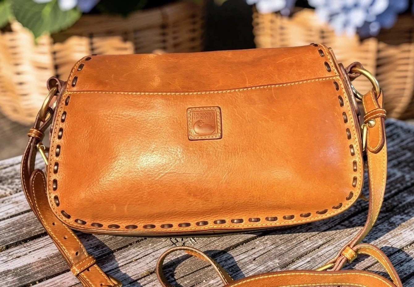 Dooney Bourke Brown Florentine Vacchetta Leather Saddle Messenger Shoulder Bag
