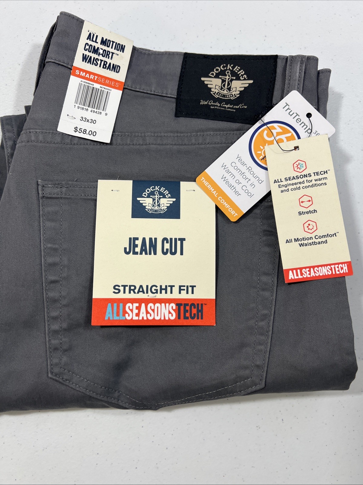 Dockers Jean Cut Straight Fit All Season Tech 33×30 Gray