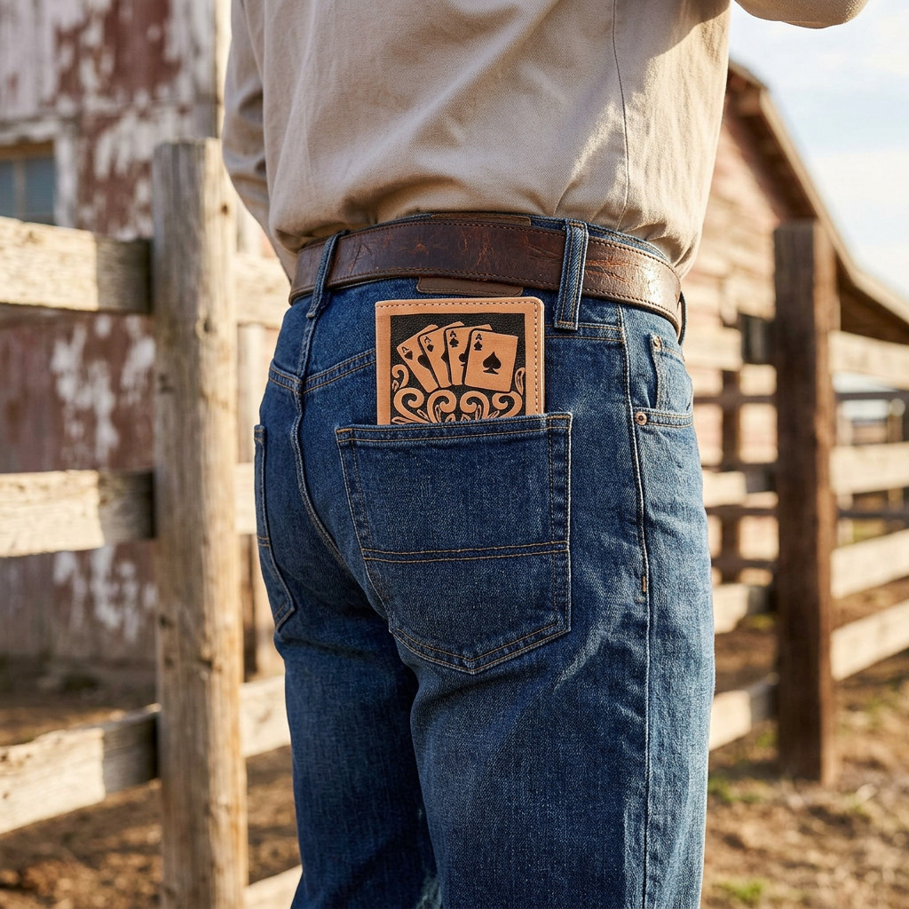 Challenger Men’s Rodeo Wallet Long Western Hand-Tooled Leather Poker Aces