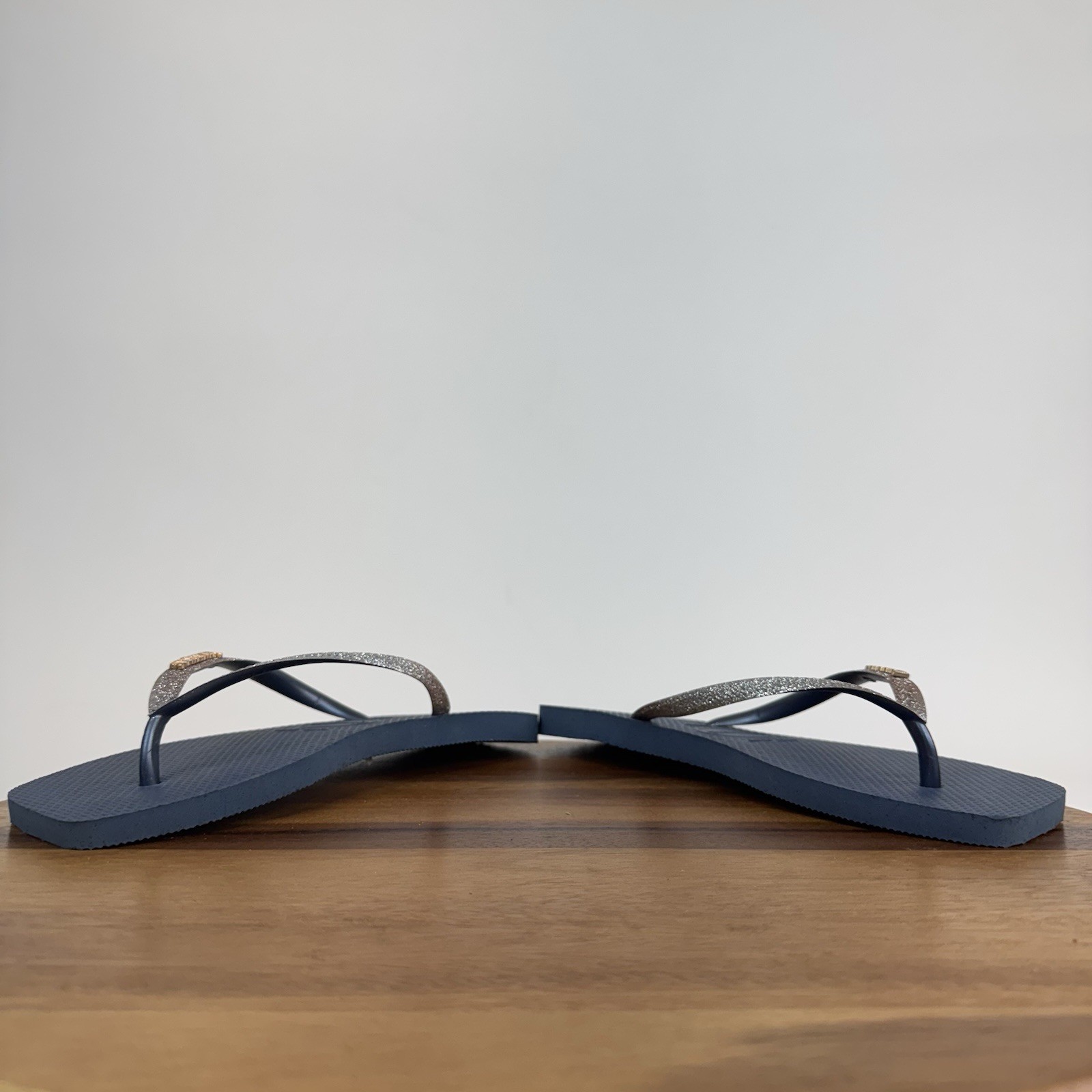 New Womens Havaianas Slim Square Blue Glitter Flip Flops Thong Sandals Size 11 M