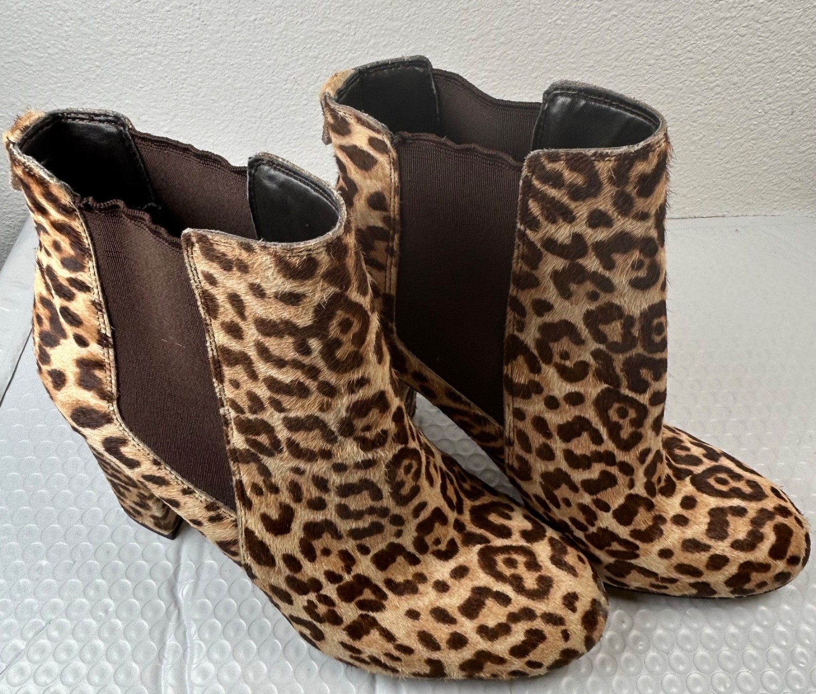 Sam Edelman Case Leopard Calf Hair Ankle Boots Chelsea Block Heel Women’s Size