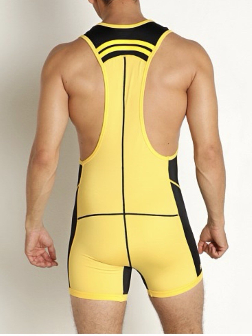 Nasty Pig (L) Induction Singlet Electric Yellow/Black Gay Men Fireman Large