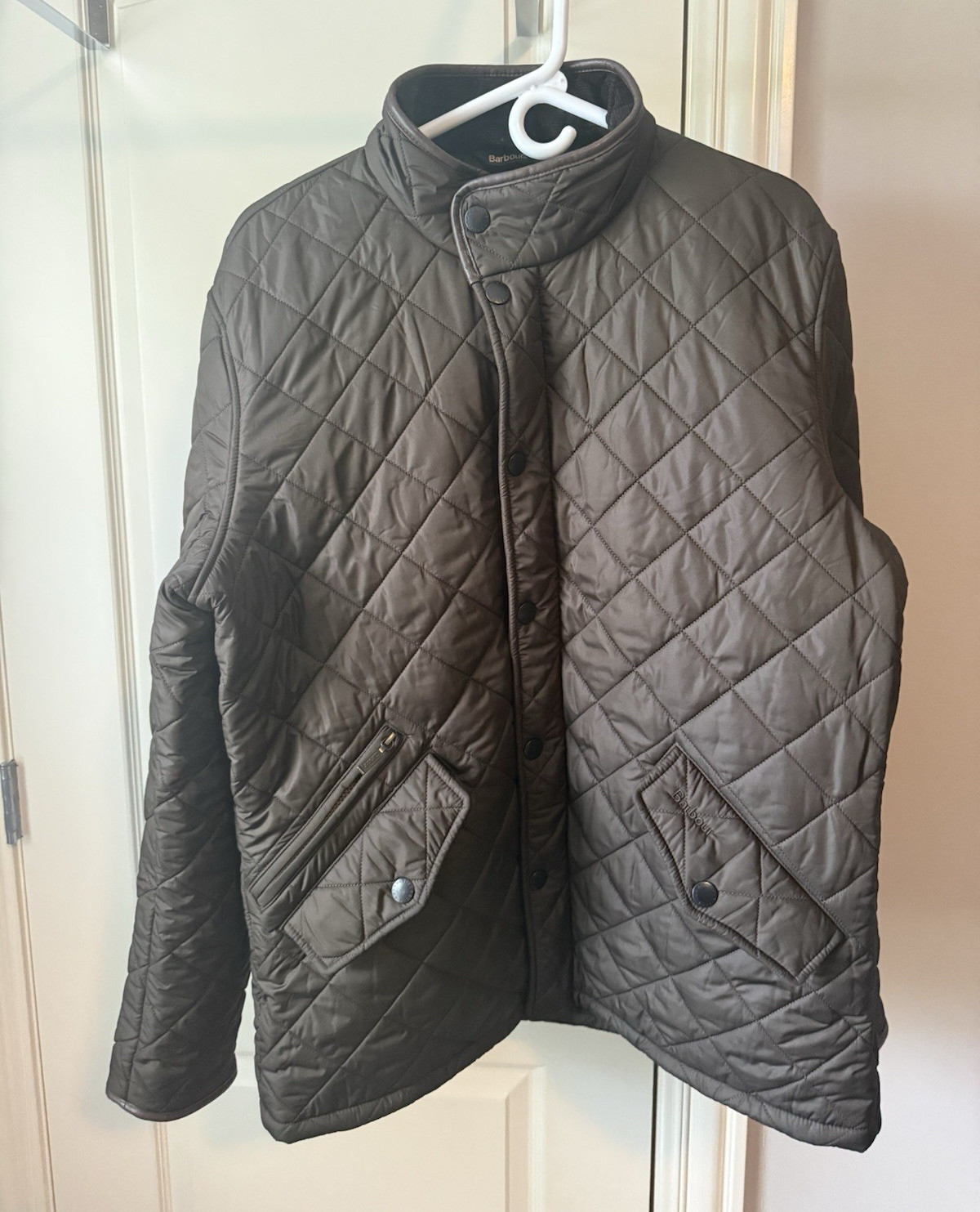 Barbour Powell Quilted Jacket Sage Green Zip Button Collar Men’s L
