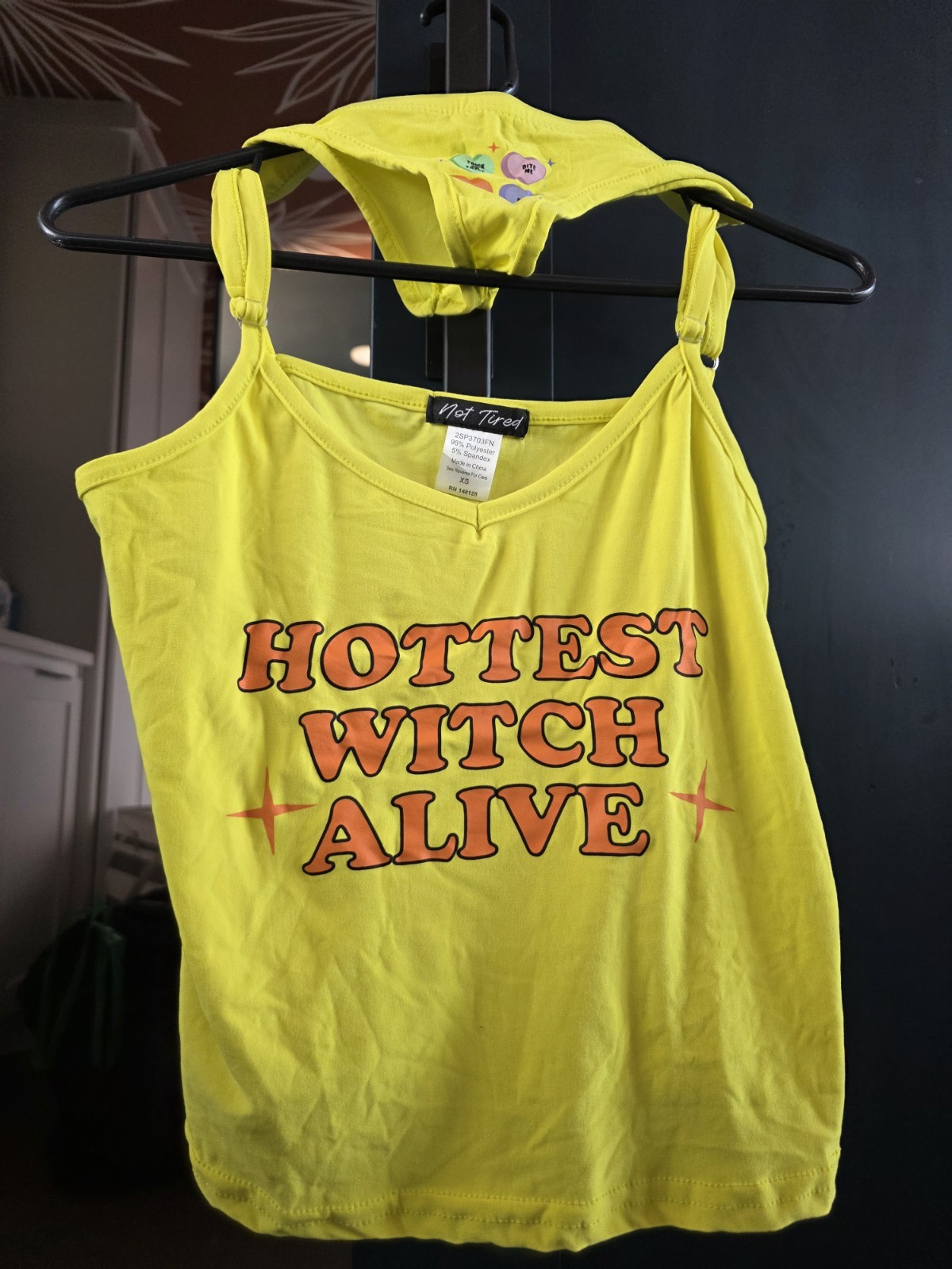 Not Tired Yellow Graphic Print Adjustable Strap Halloween Tank Top Women’s