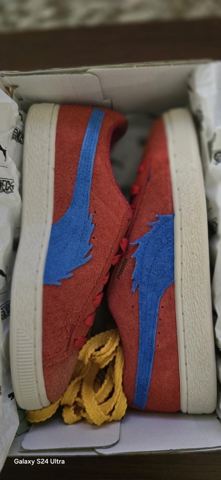 PUMA Suede One Piece Buggy Low Top Lace-Up Sneakers Red/Blue w/ Box Laces