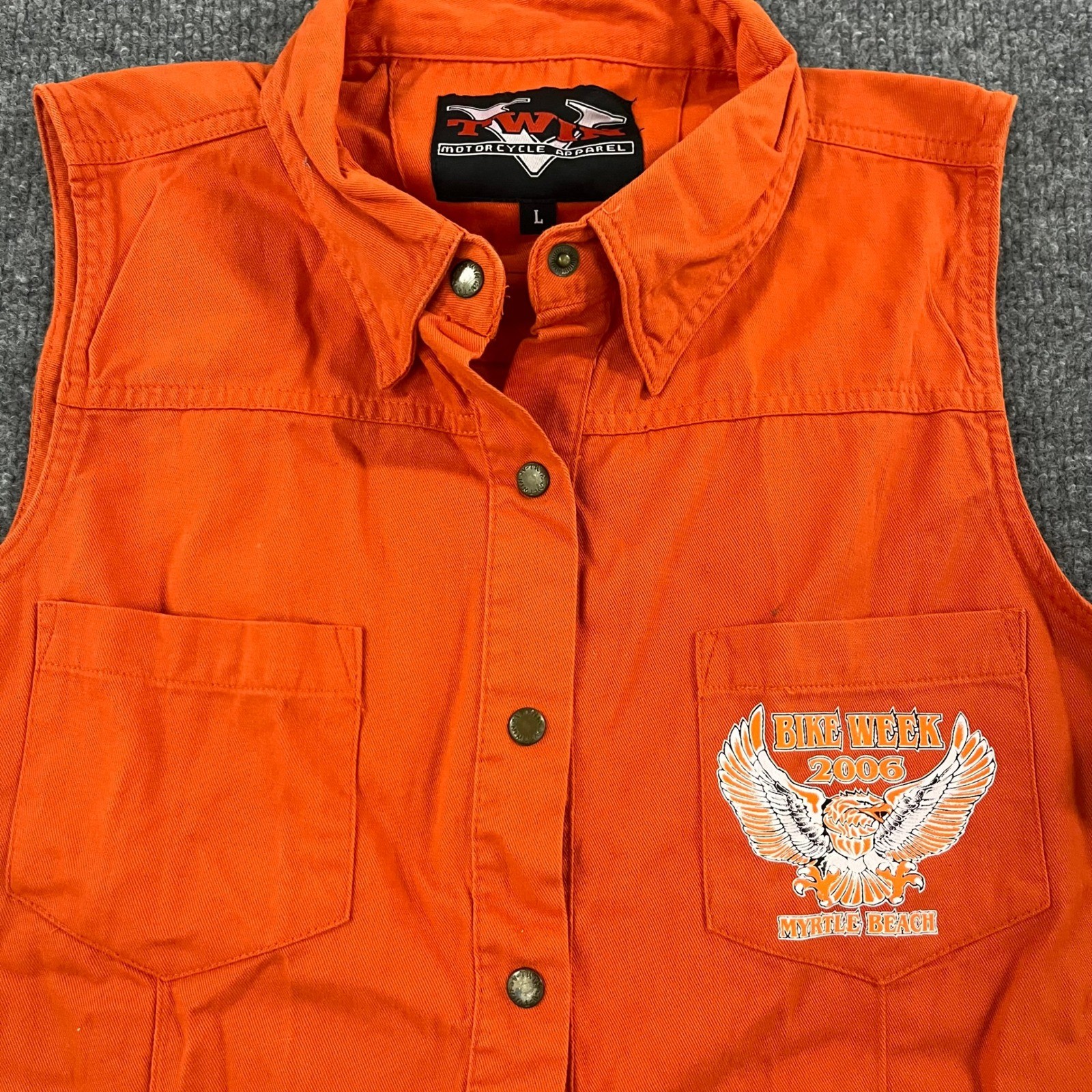 Twin Shirt Mens Large Orange Bike Week 2006 Myrtle Beach Sleeveless Biker Vest
