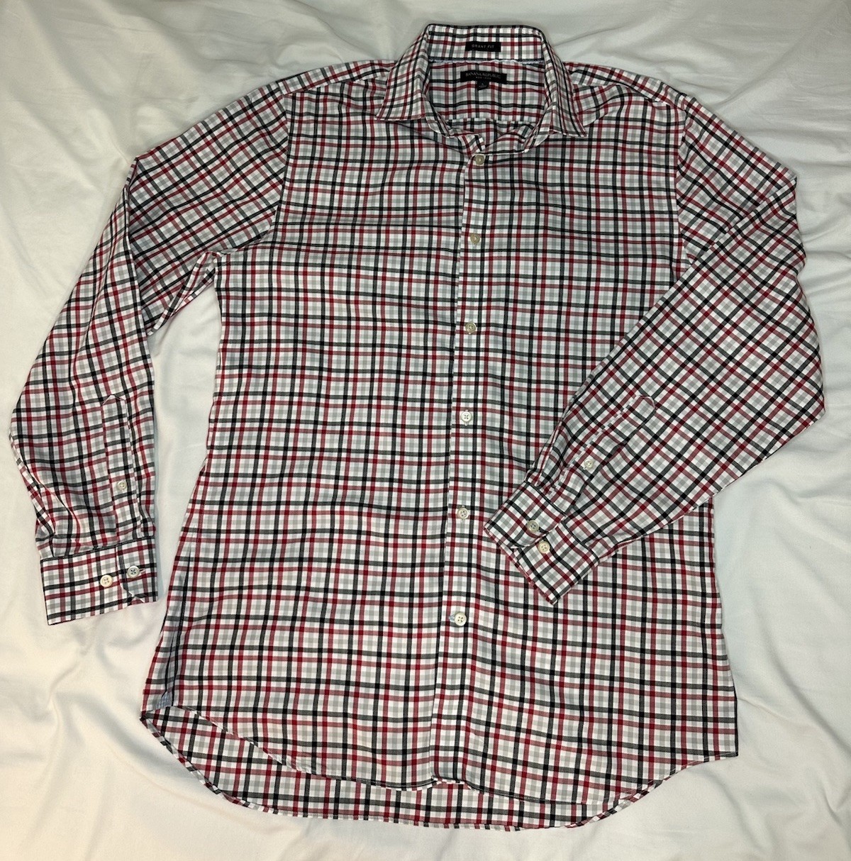Banana Republic Grant Fit Large Plaid Button Down Shirt Non-Iron 16-16.5 34/35