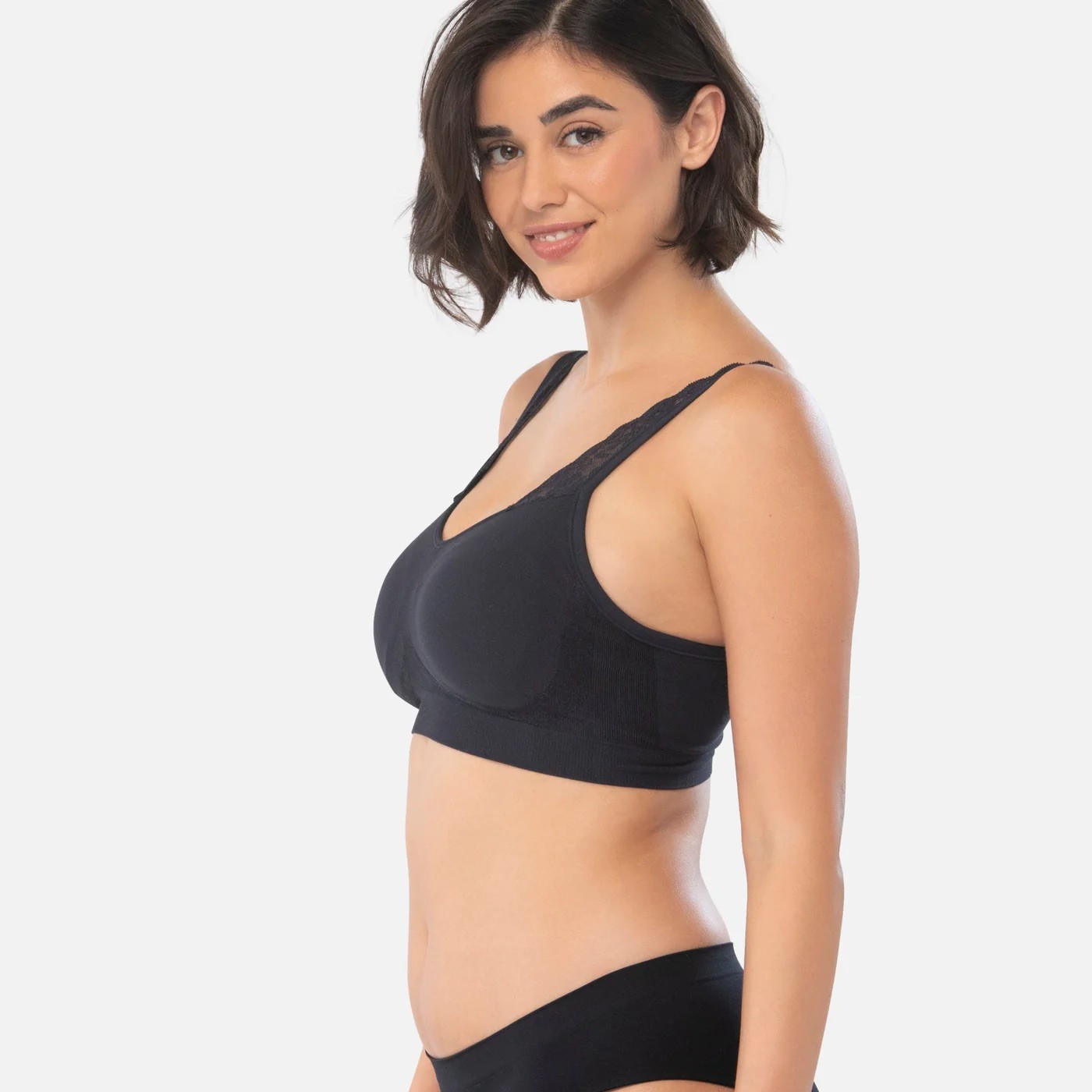 New UNDEROUTFIT Adjustable Comfort Bra w/ Lace Straps XL Black #445