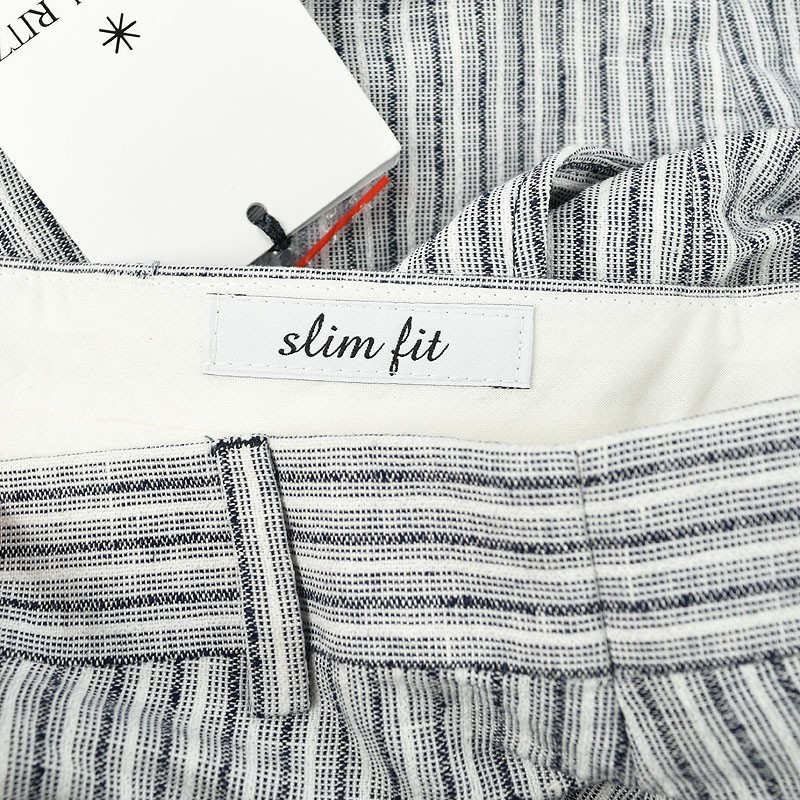 MANUEL RITZ Navy Striped Slim Fit Linen Blend Single Pleat Pants IT 48 US 32 NWT