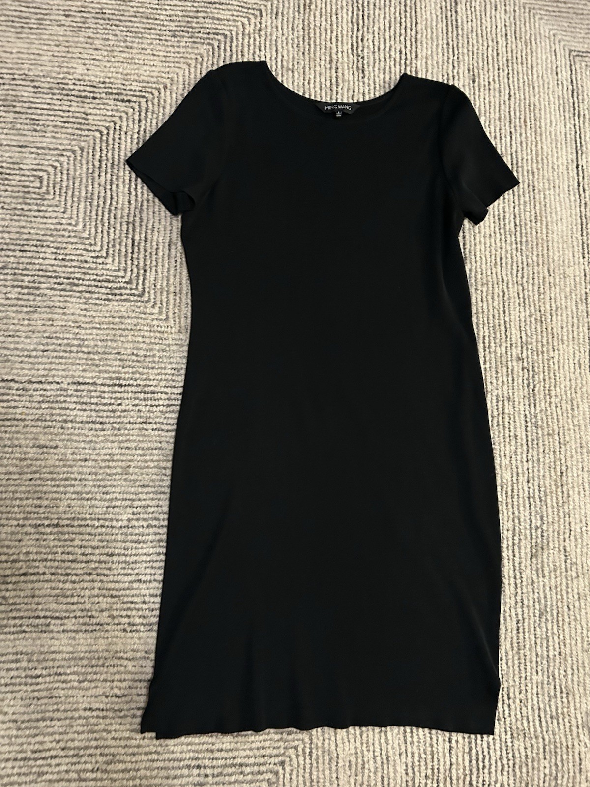 Ming Wang Black Knit Sheath Dress Large Shortsleeve Minimalist Career