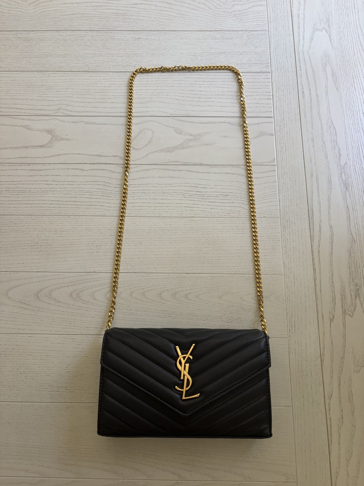 Saint Laurent Black Chevron Quilted Envelope Crossbody Chain Bag Gold Hardware