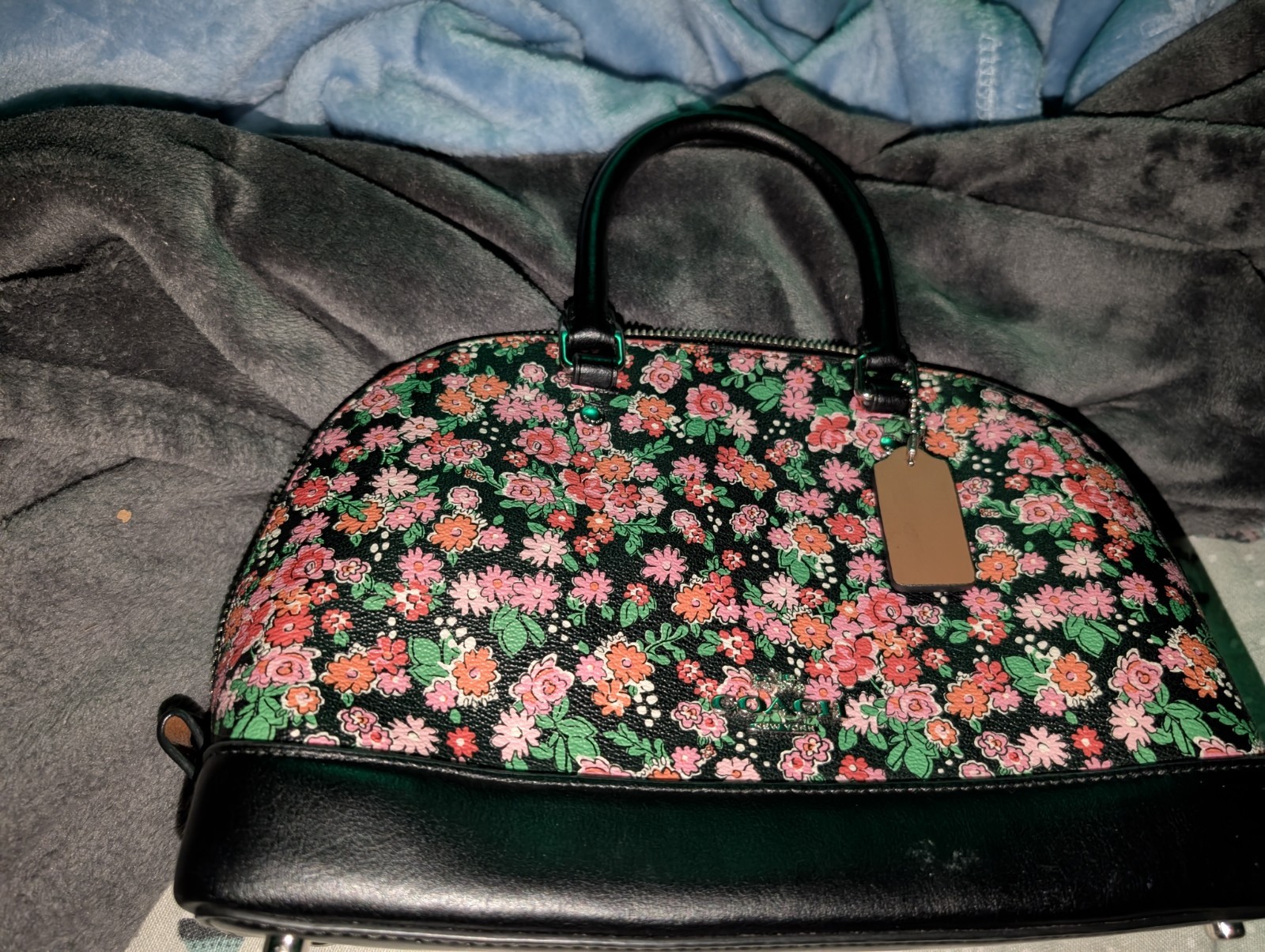 COACH Sierra Posey Cluster Floral Coated Canvas Satchel Blk/Pnk GORGEOUS NWOT