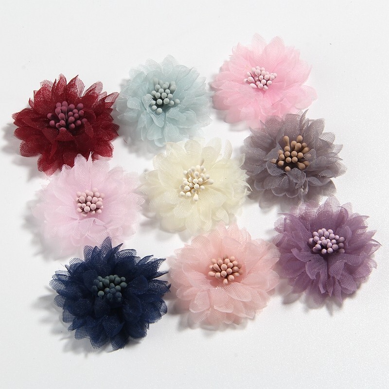 4CM 1.5″ Mini Chiffon Fabric Flower For Hair Accessories Artificial Hair Flowers