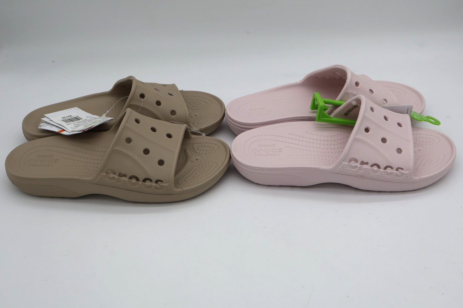 Crocs Baya Slide Sandals Cobblestone Tan & Off Pink Unisex M-6/W-8 Lot of 2
