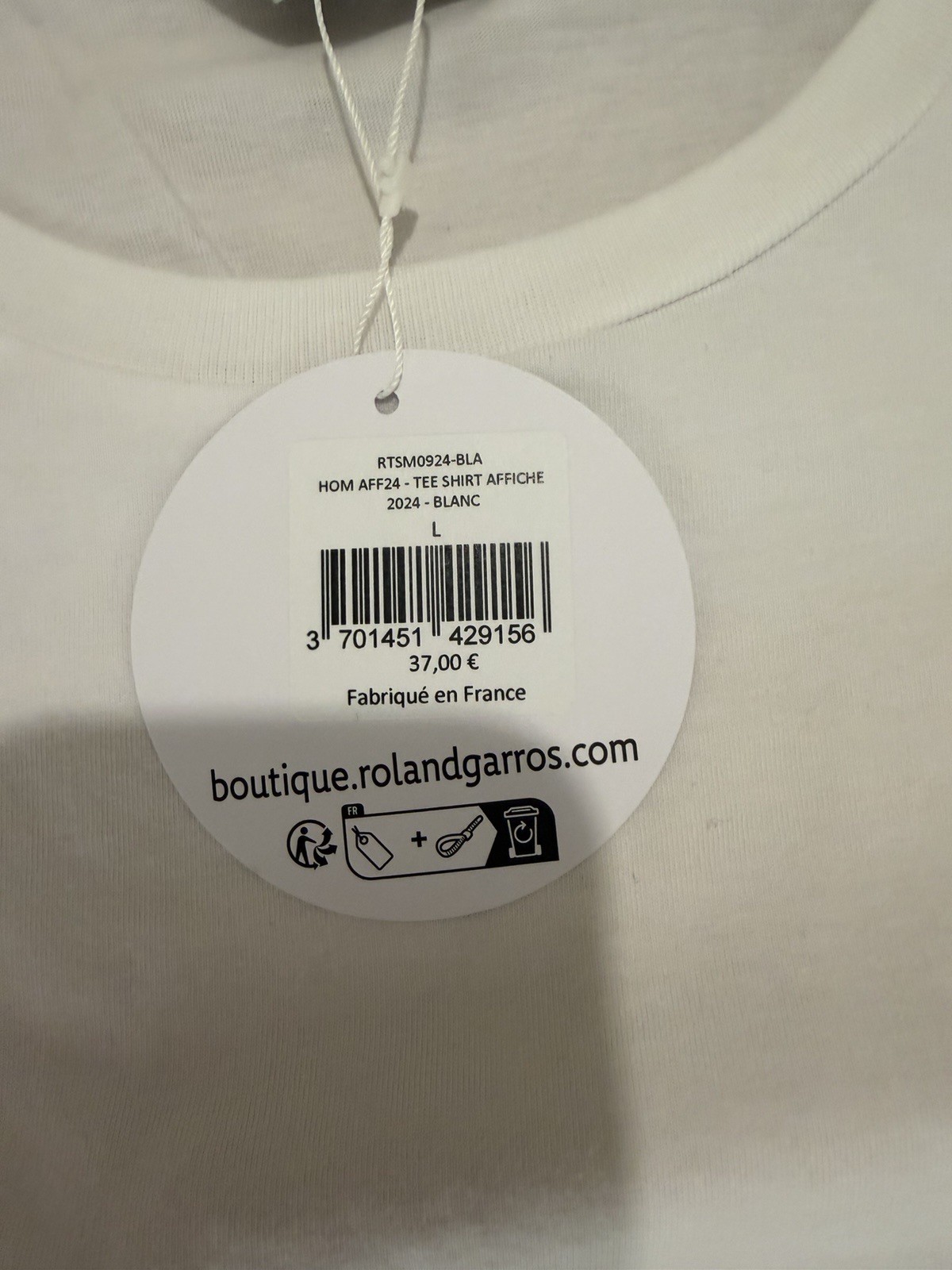 NEW! Roland Garros 2024 Official Poster T-Shirt (White L) (Fits Like USA Medium)
