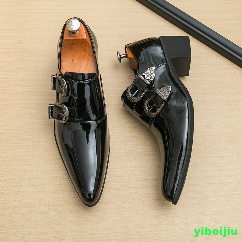 Mens Patent Leather Double Monk Strap Party Pointy Toe Shoes Business Oxford New