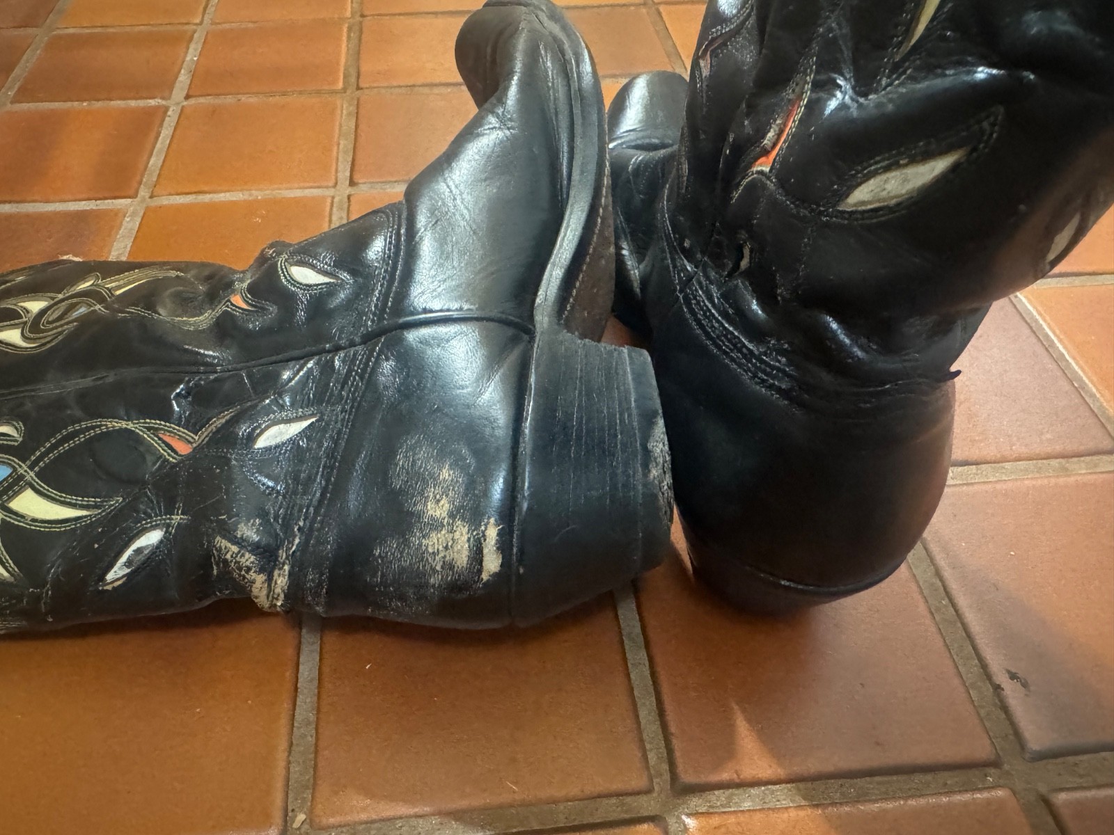 Vintage ACME Cowboy Boots 1940s 50s Black Leather Inlay Shorty Pee Wee