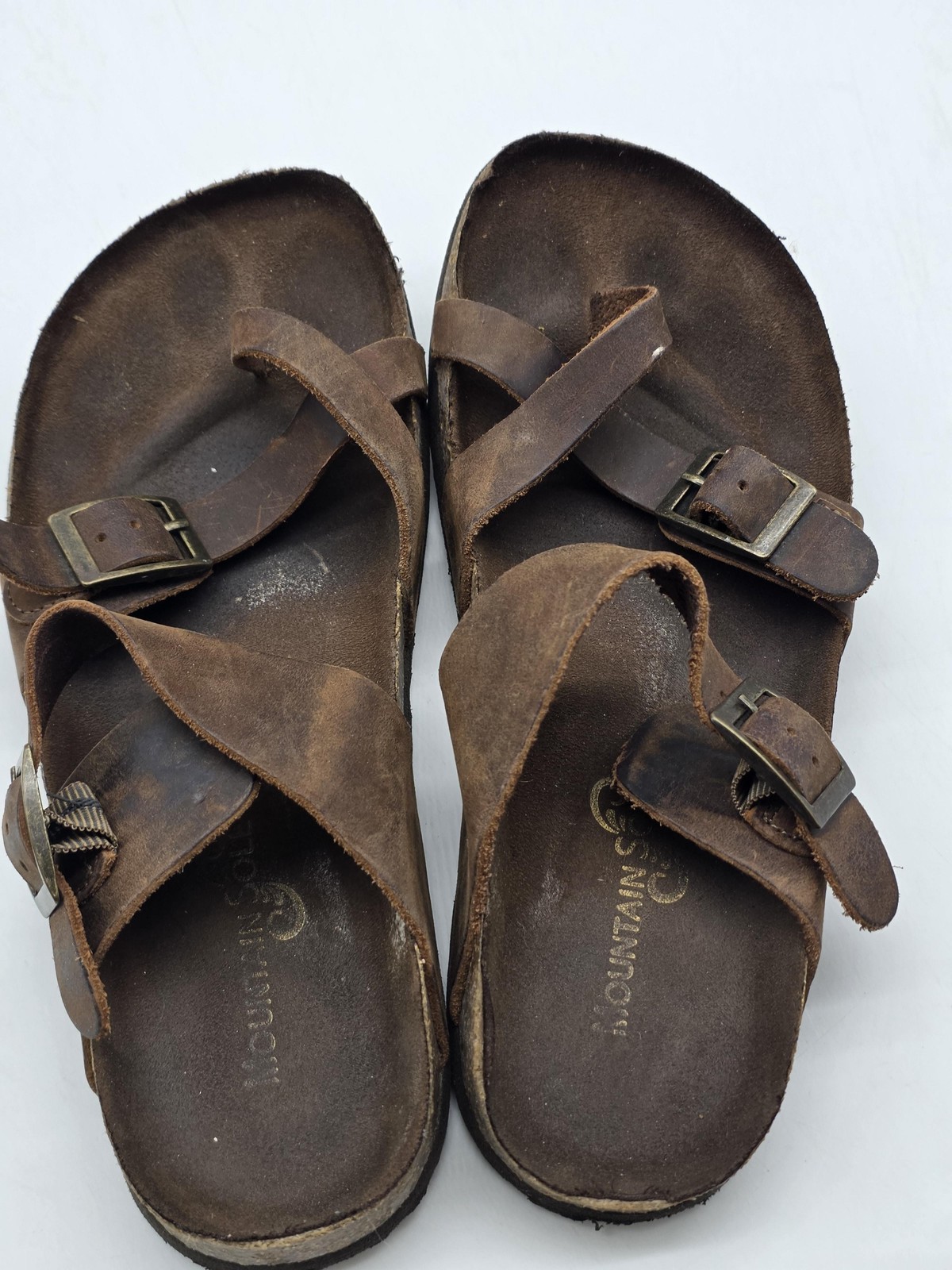 Mountain Sole Sandals Womens Size 6 Brown Leather Strappy Cork Damage Shoes