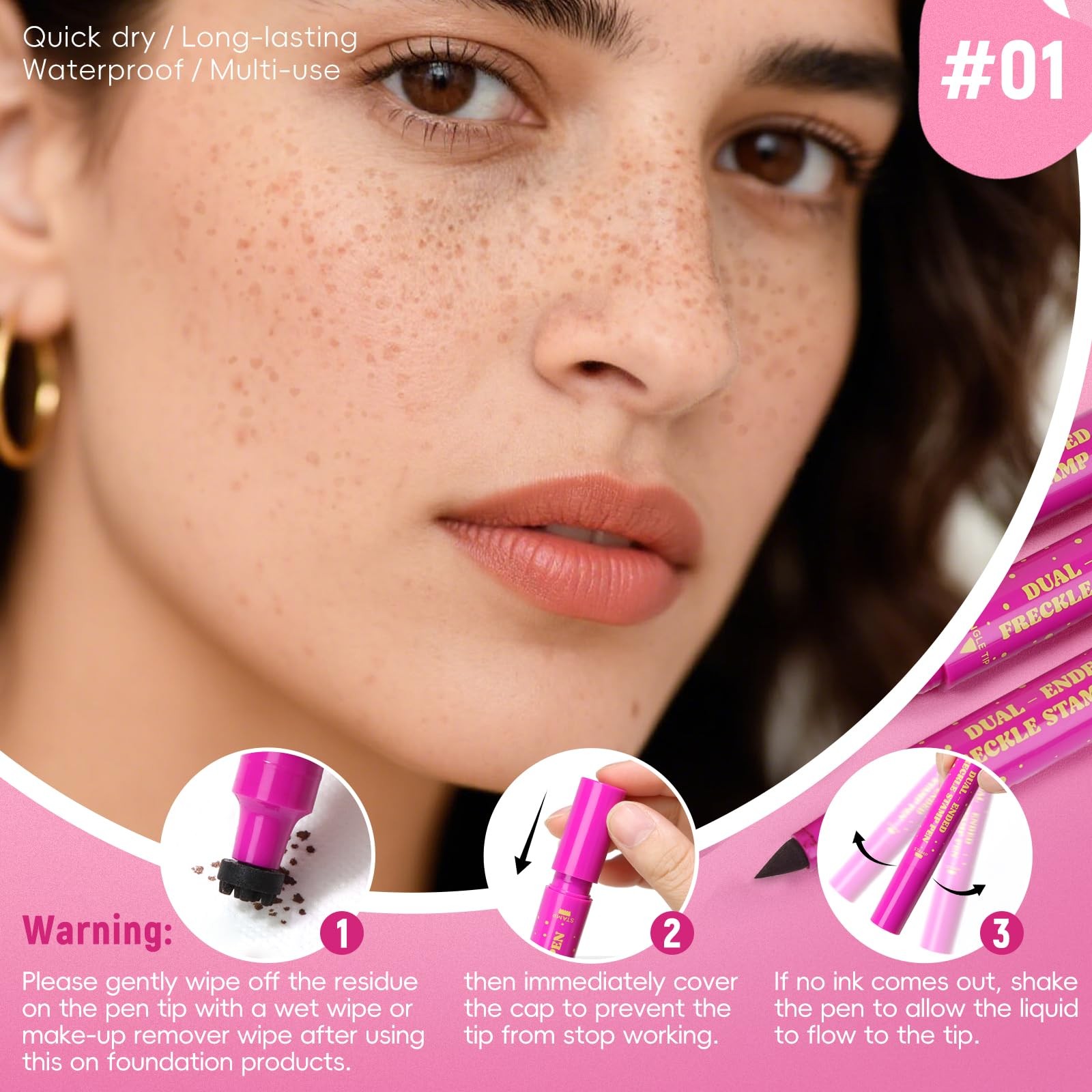 2 In 1 Freckle Stamp Pen Waterproof Long Lasting Makeup 01#Light Brown