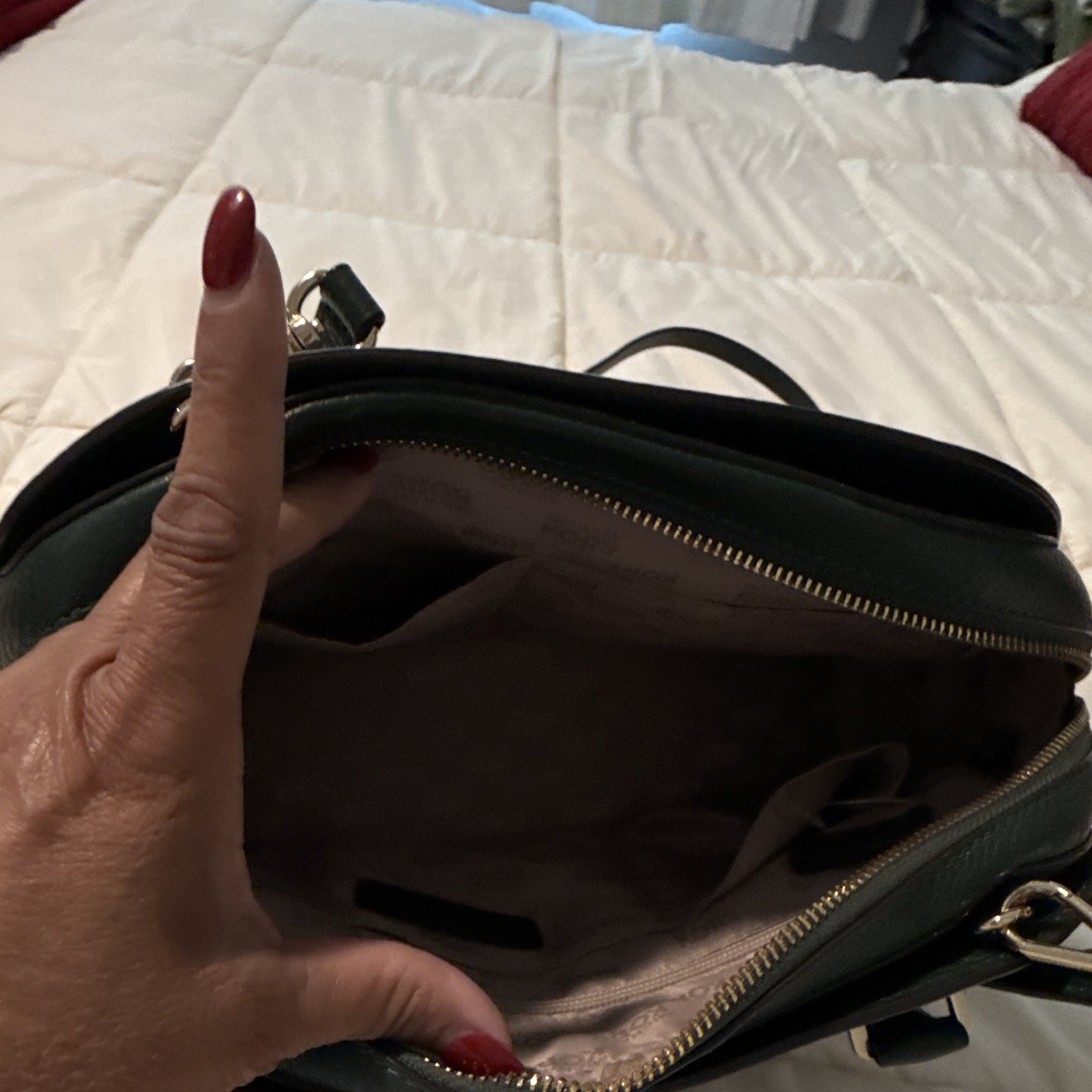 Michael Kors Green Pebbled Satchel Top Handle Bag Zip Detachable Strap Gold