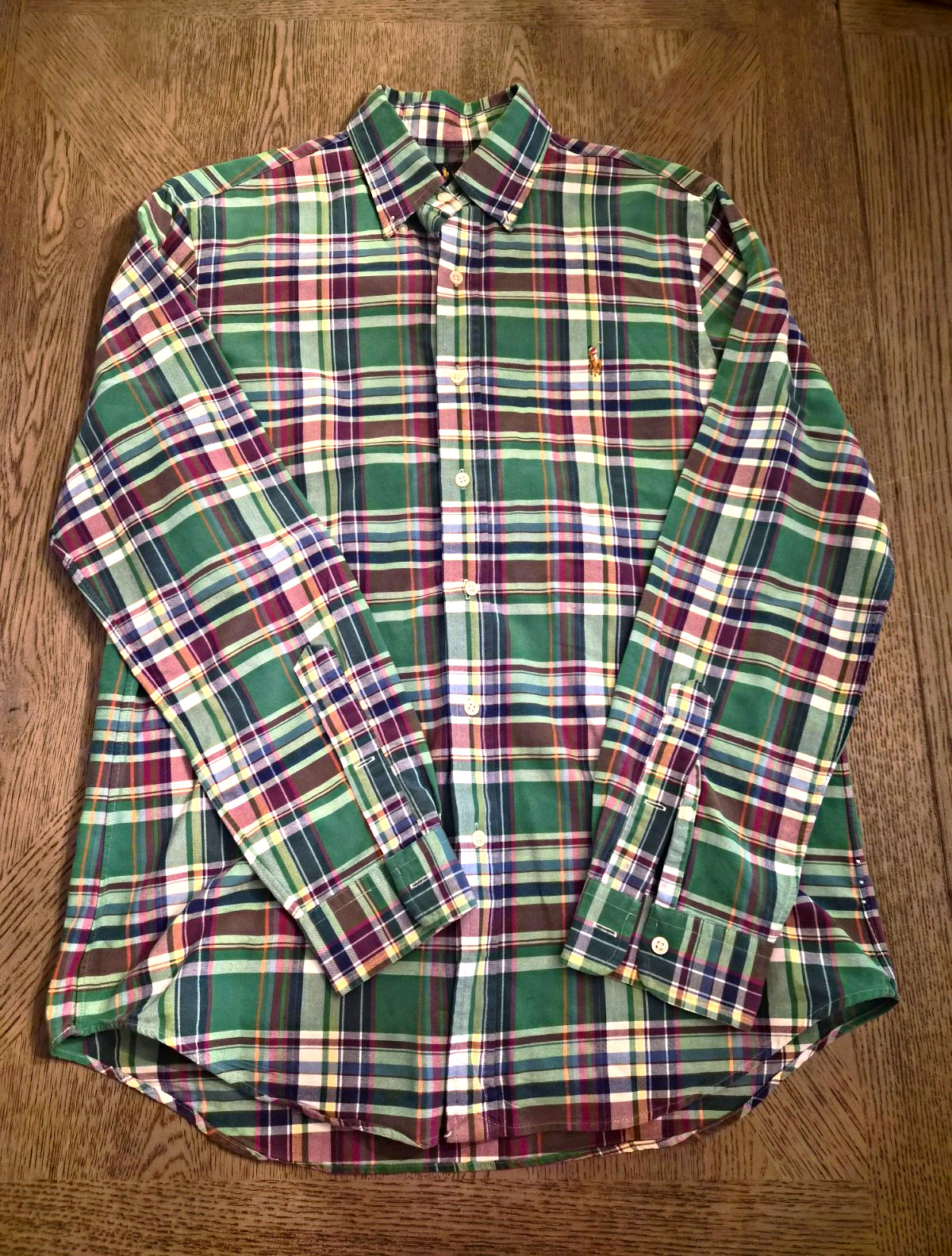 Ralph Lauren Men’s M Green Purple White Plaid Woven LS Button-Down Shirt
