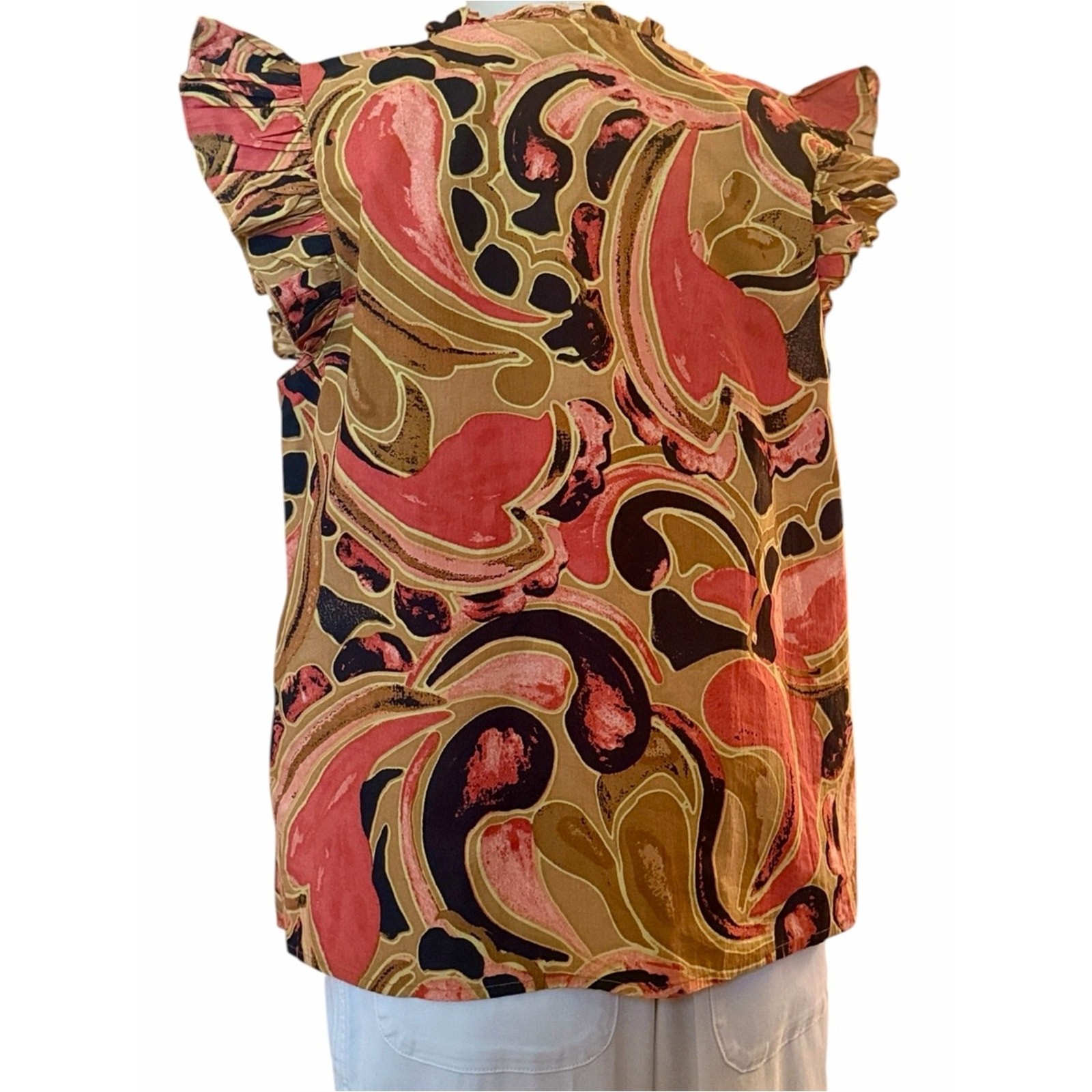 NWT Cleobella Maritza Blouse Osaria Print Organic Cotton Flutter Sleeve Top Med
