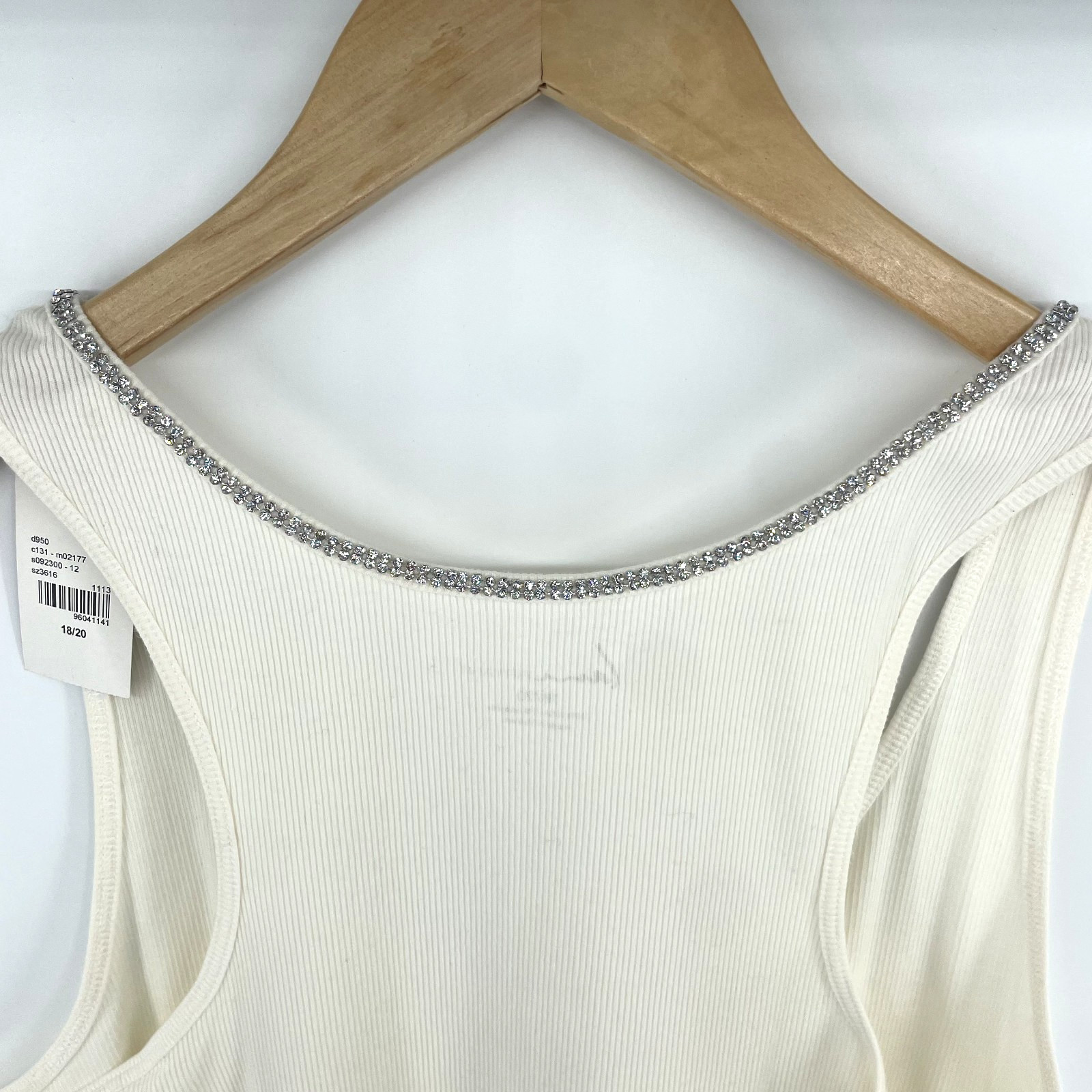 Lane Bryant Tank Top 18/20 Embellished Rhinestone Ribbed Cream Elevated Basic