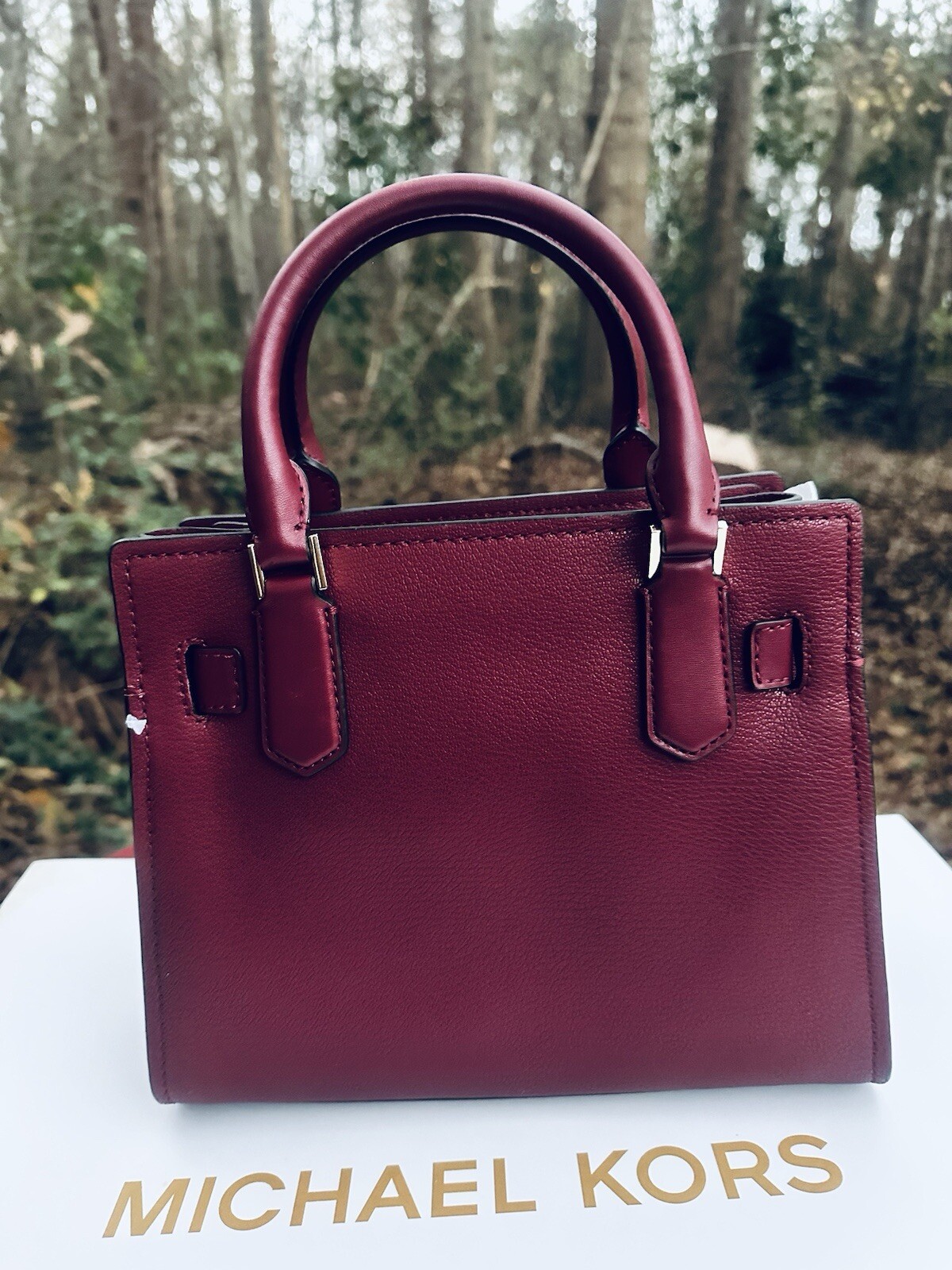 Michael Kors Hamilton Small Satchel Leather Crossbody Bag Mulberry