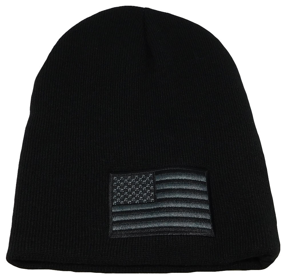 USA American Flag Patch Black & Grey Tactical Embroidered Beanie Skull Cap Hat