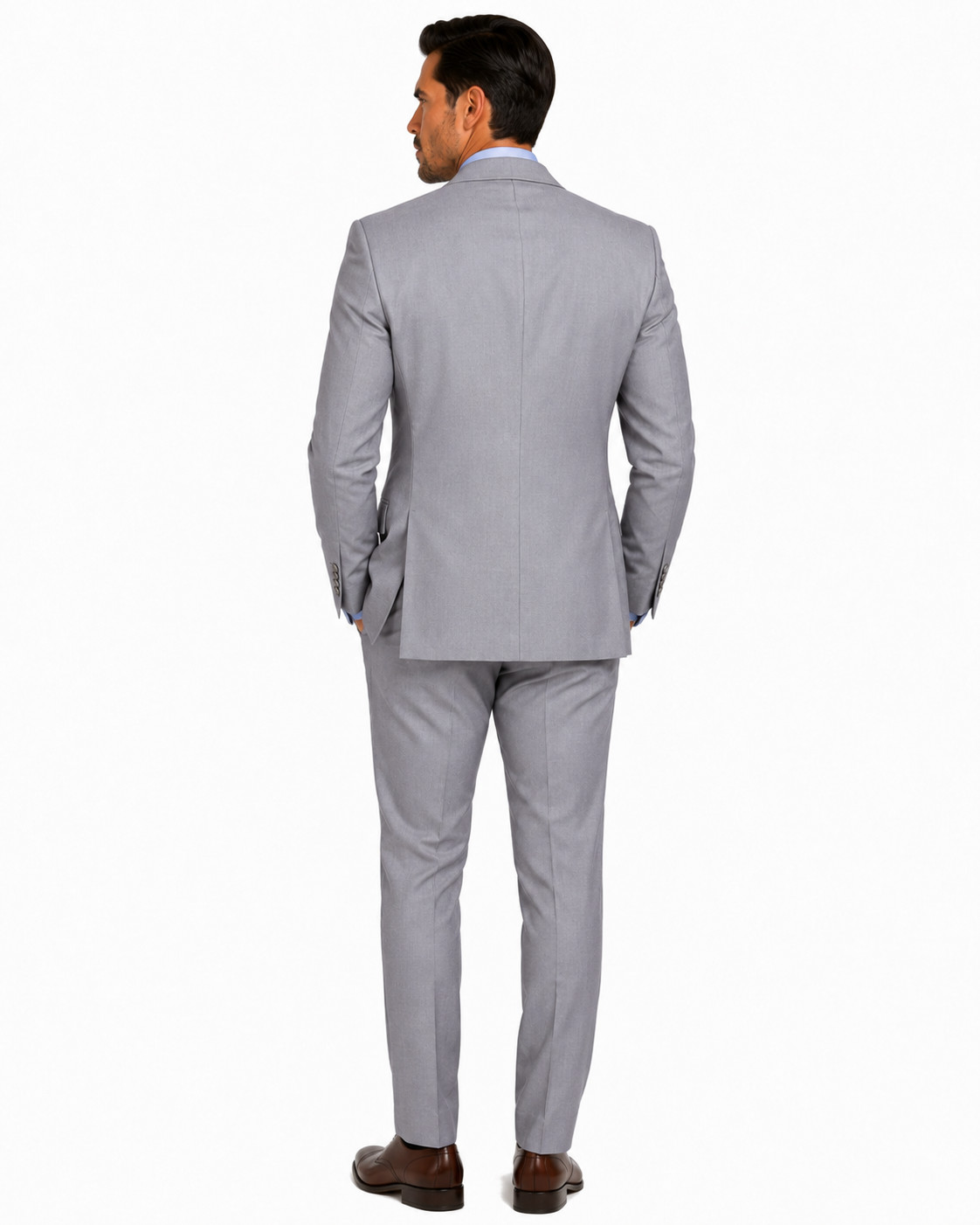 Vinci Men Light Gray Solid Color Double Breasted Regular Fit Suit Elastic Waist